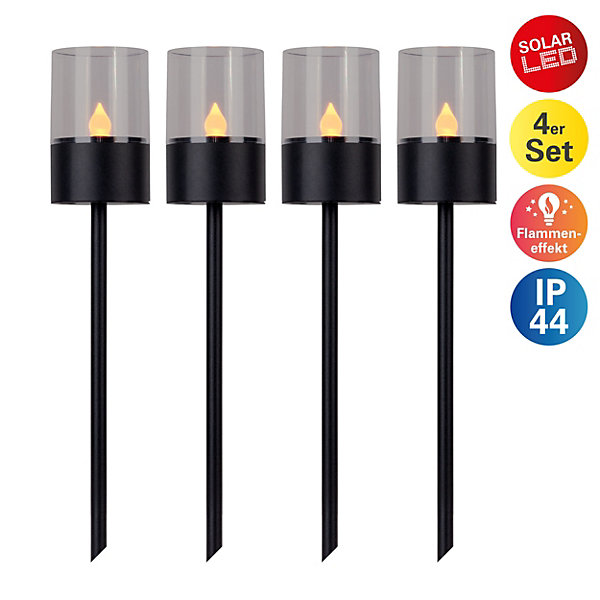 Lot de 4 piques décoratives solaires FUEGO avec effet flamme H : 37 cm