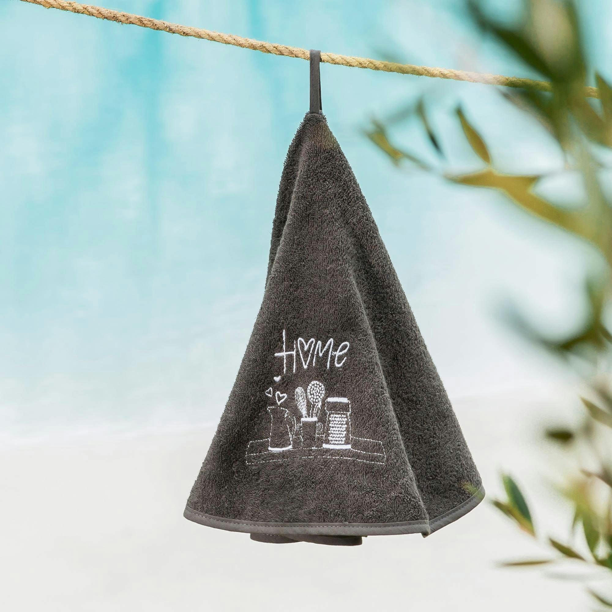 HOMY - Essuie-mains rond D.60 gris anthracite en coton