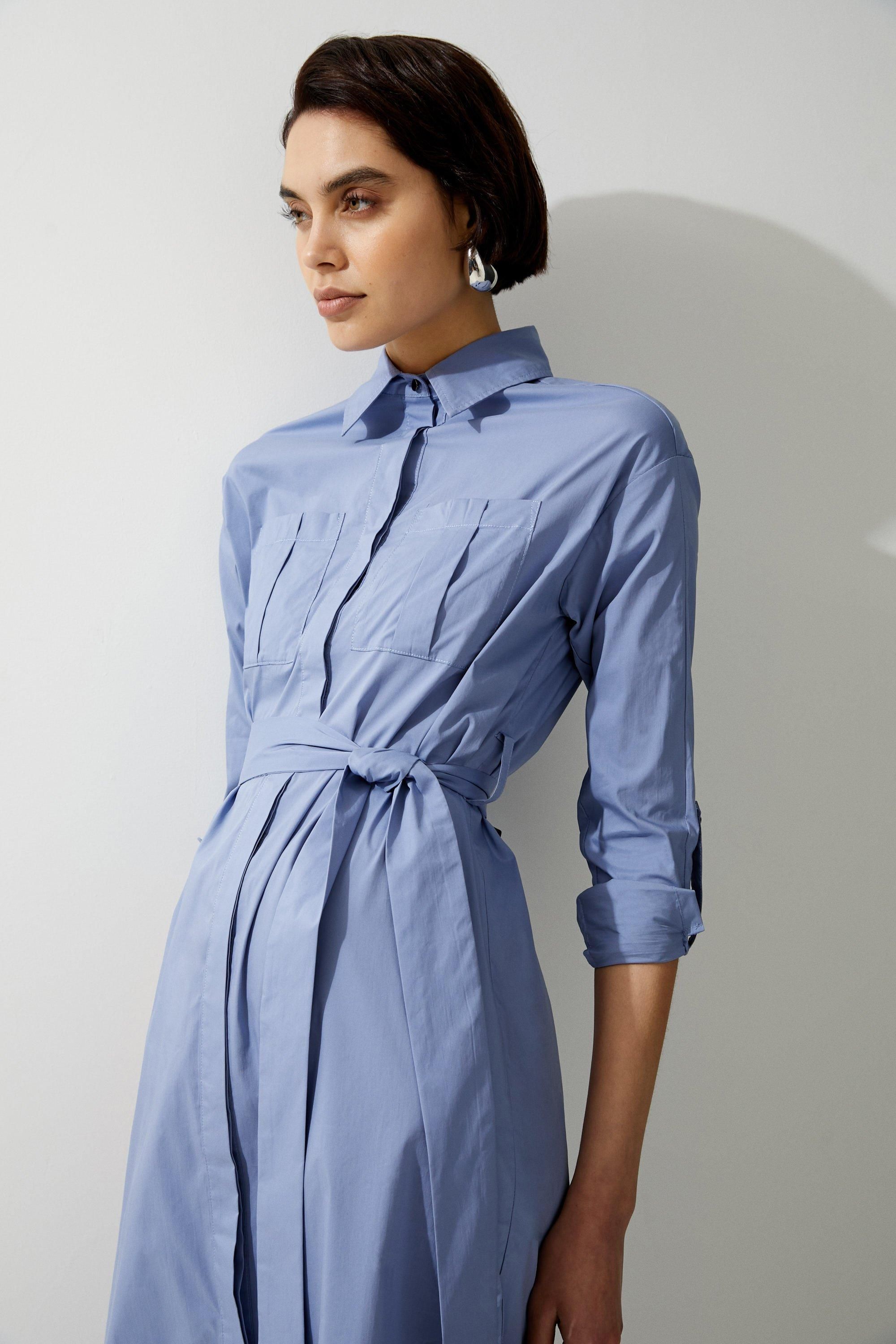 KarenMillen Poplin Dropped Sleeve Woven Belted Shirt Dress