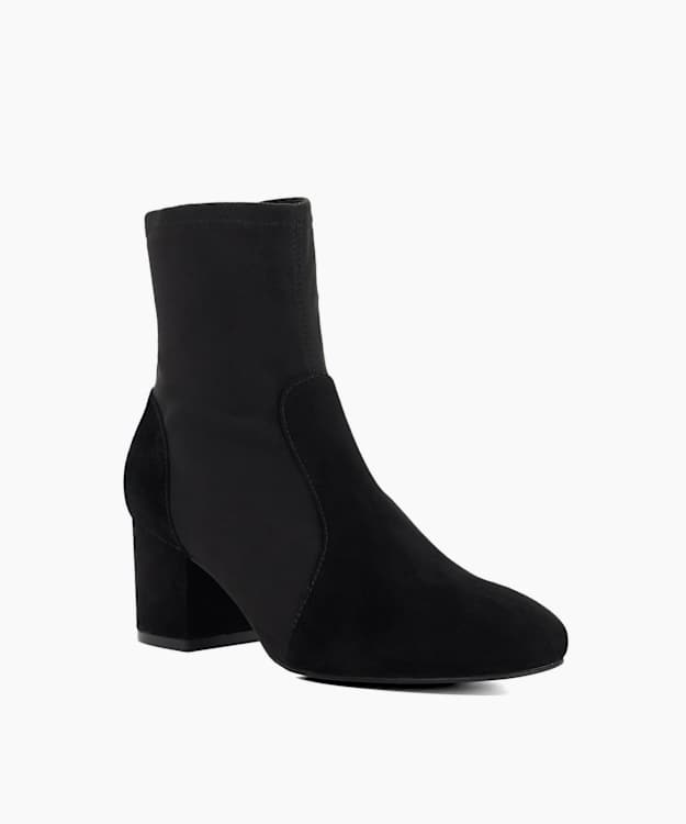 Olianna Black - Block Heel Sock Ankle Boots