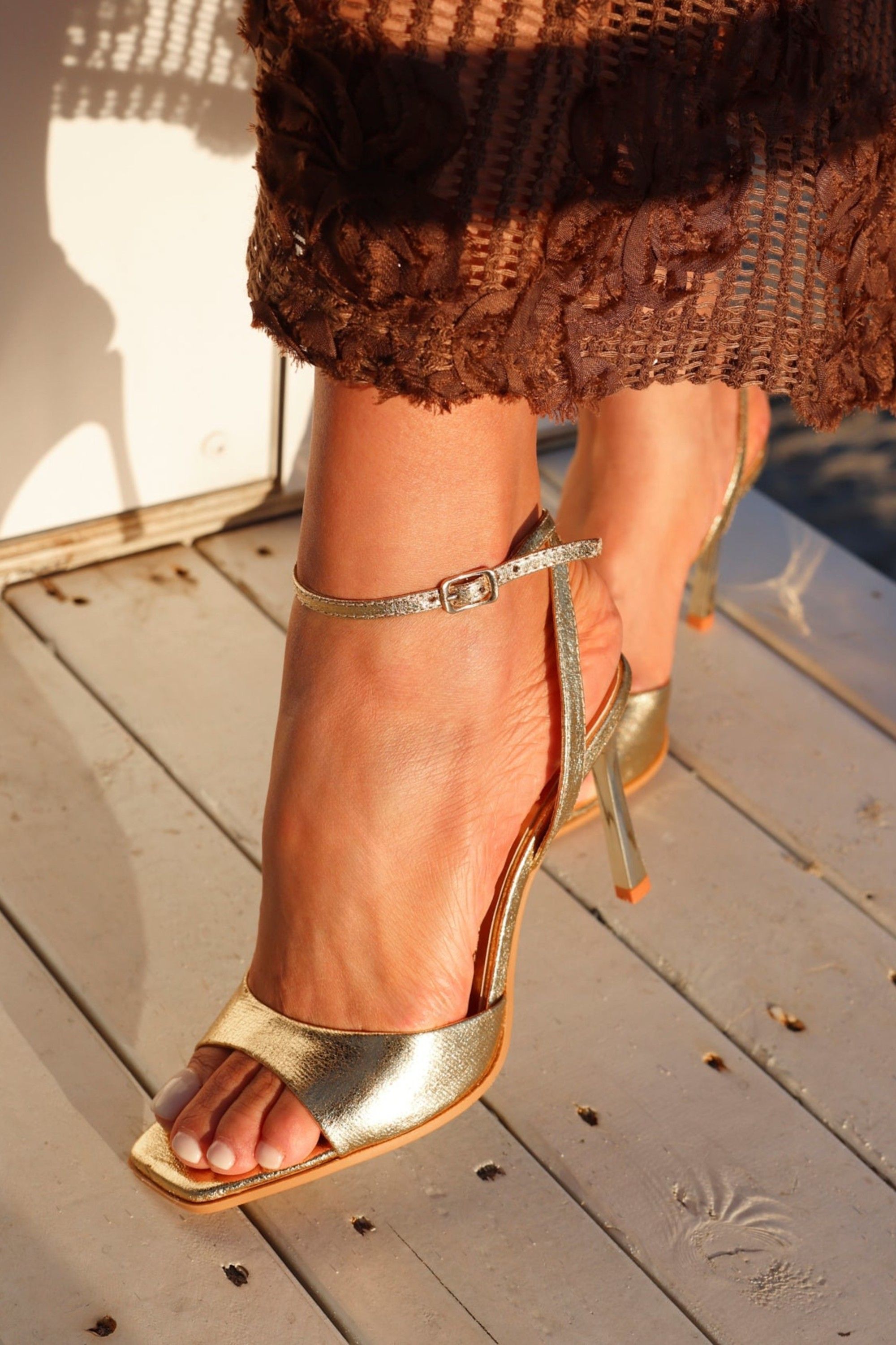 Linzi Jazz Gold Faux Leather Stiletto High Heels