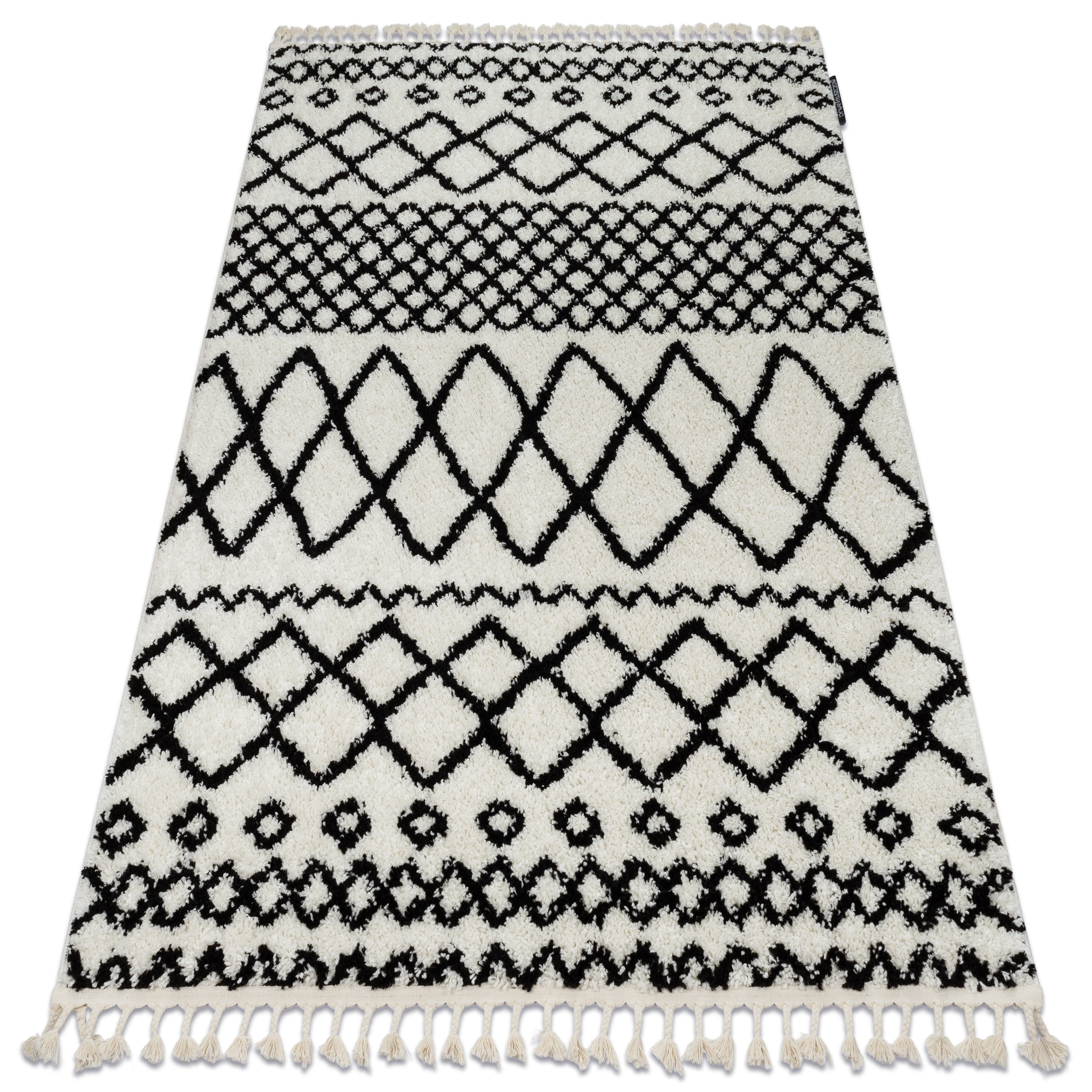 Dywan BERBER SAFI N9040 biały / czarny Frędzle berberyjski 80x150 cm