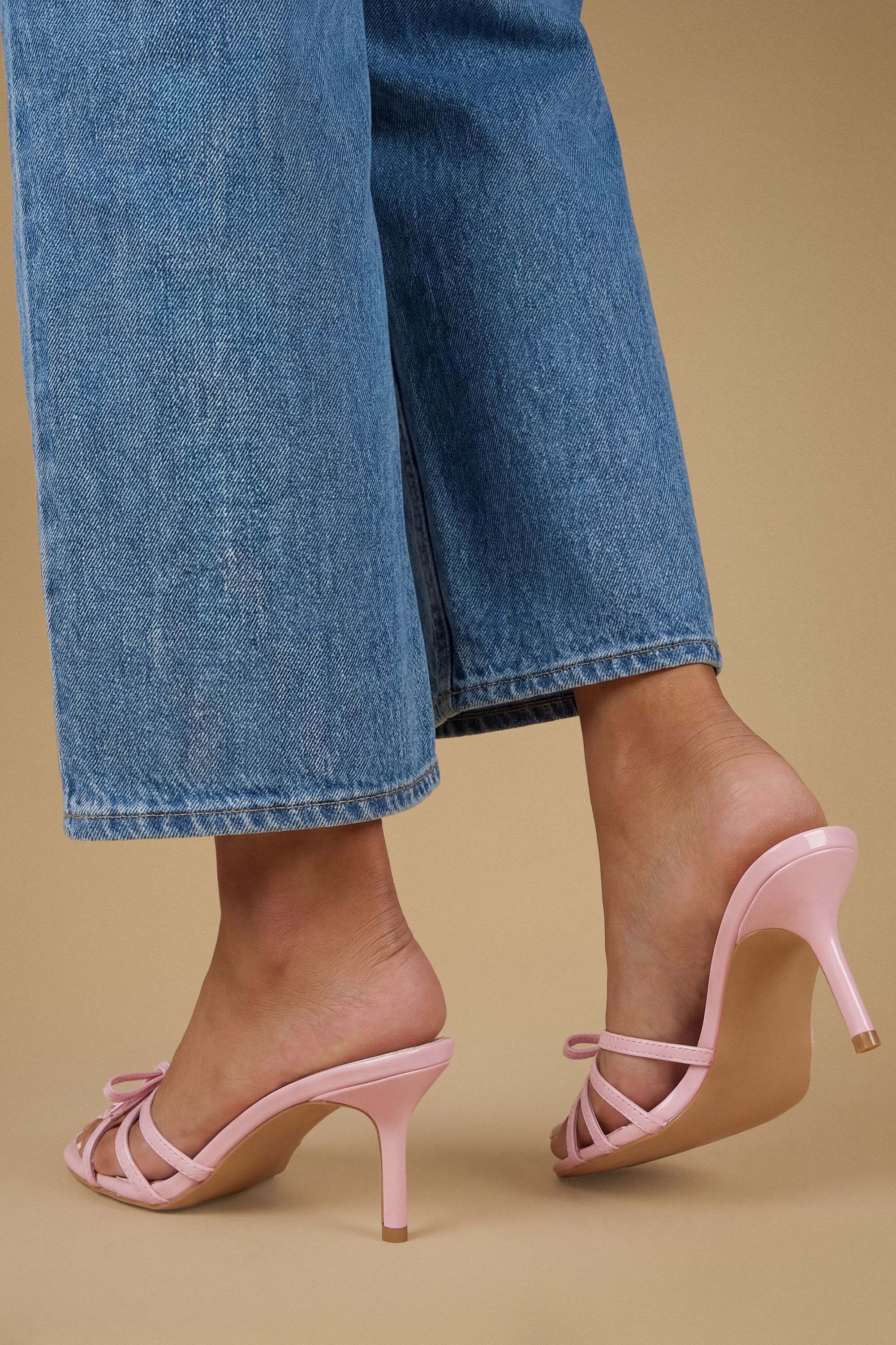 Oasis Karla Faux Leather Bow Detail Medium Stiletto Heel Mules