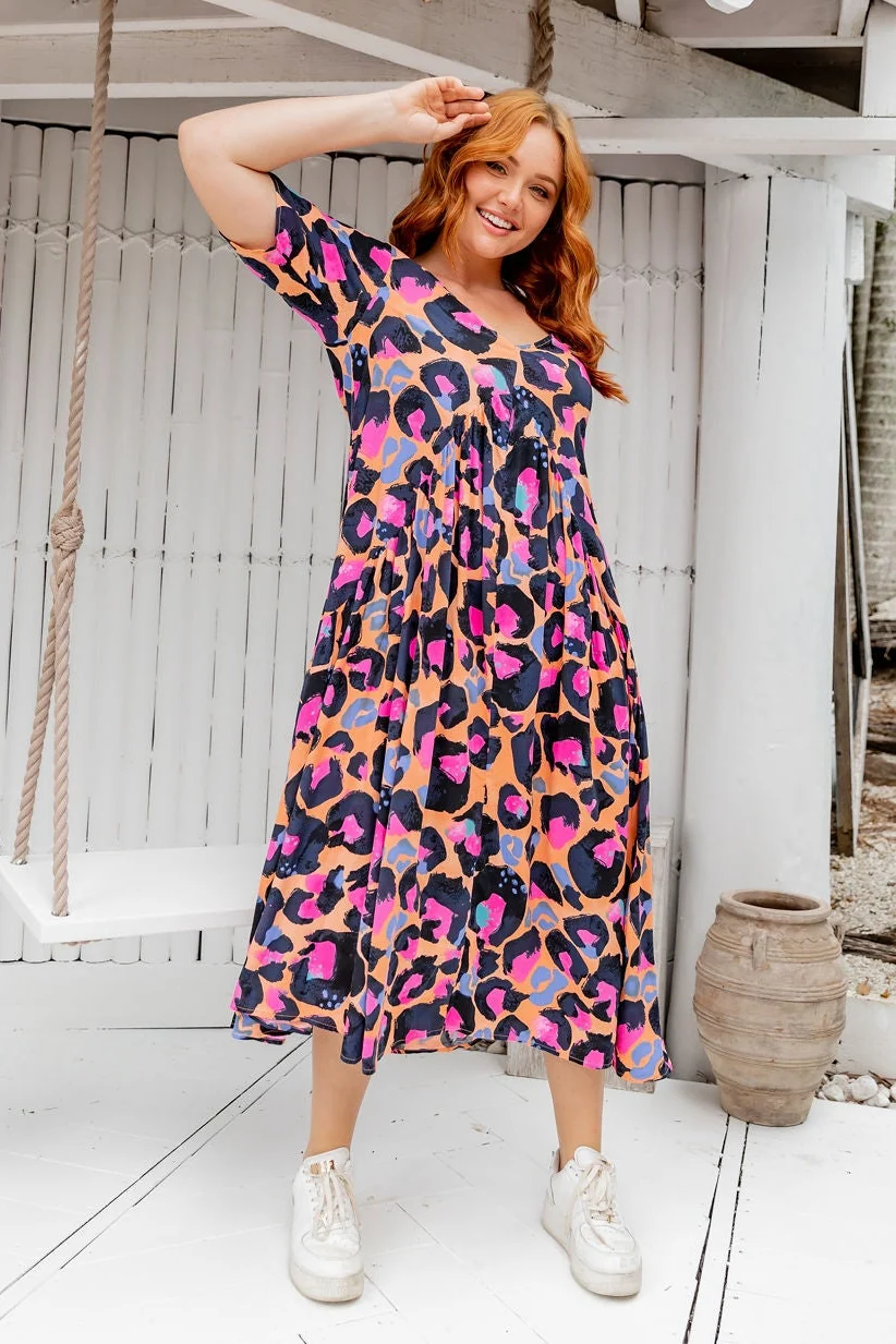 Peak Midi Dress in Sherbie - Peach Leopard by Kasey Rainbow