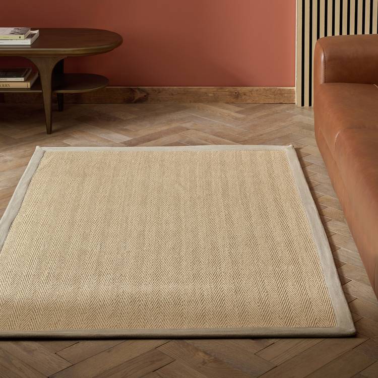 Habitat Herringbone Neutral Border Jute Rug - 80x150cm