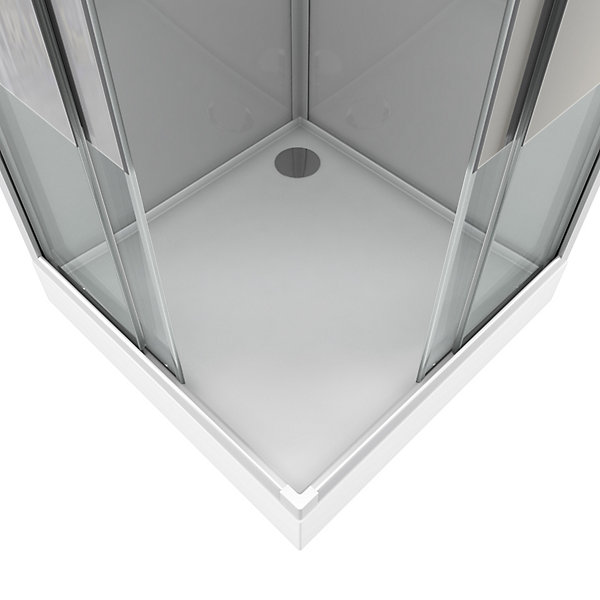 Cabine de douche l.90 x L.90 x H.215 cm – structure effet chrome, fond gris, sérigraphie 3 bandes, Galedo River 2 Square