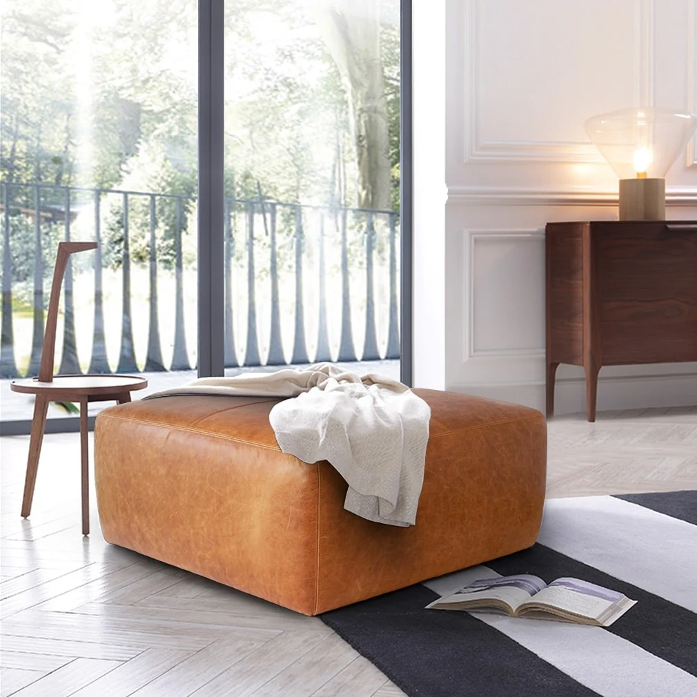 Poly & Bark Sequoia Ottoman - Full Grain Genuine Italian Leather