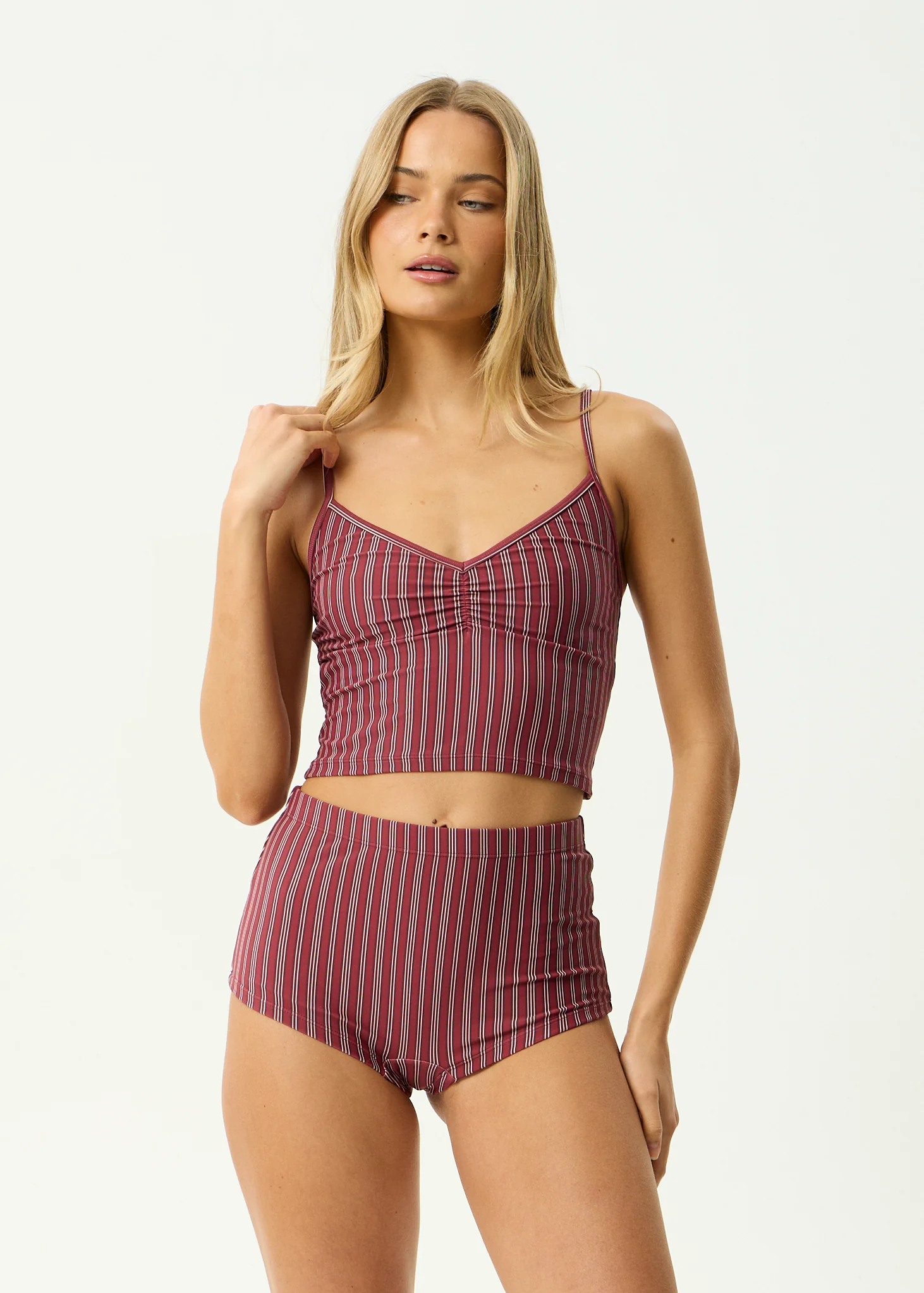 AFENDS Womens Ledger - Tankini - Burgundy Stripe