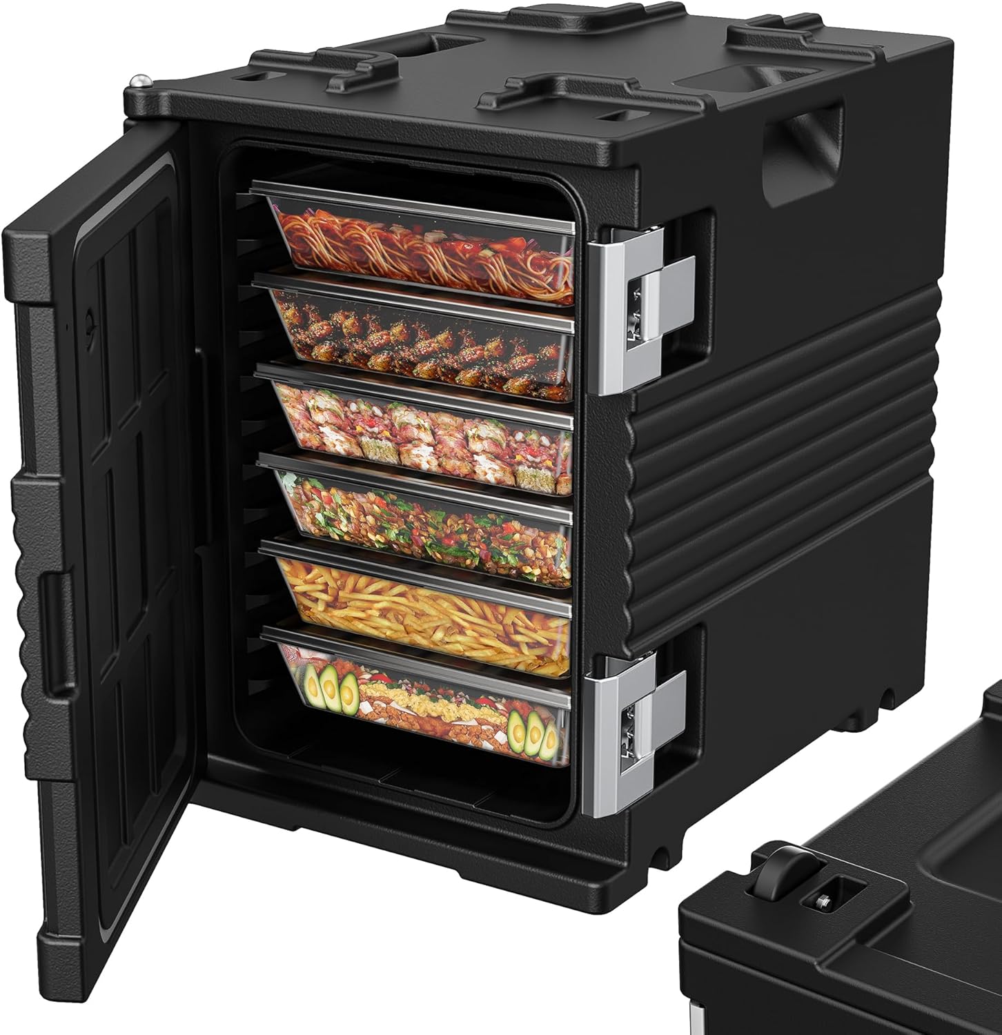 CAMMOO 95Qt Non-Electrical Food Warmer with Wheels, 304 Stainless Steel Latch, Catering Food Warmers for Parties LLDPE Insulated Food Carrier for 6 Full-Size Pans(NOT Included), Hot Boxes for Catering