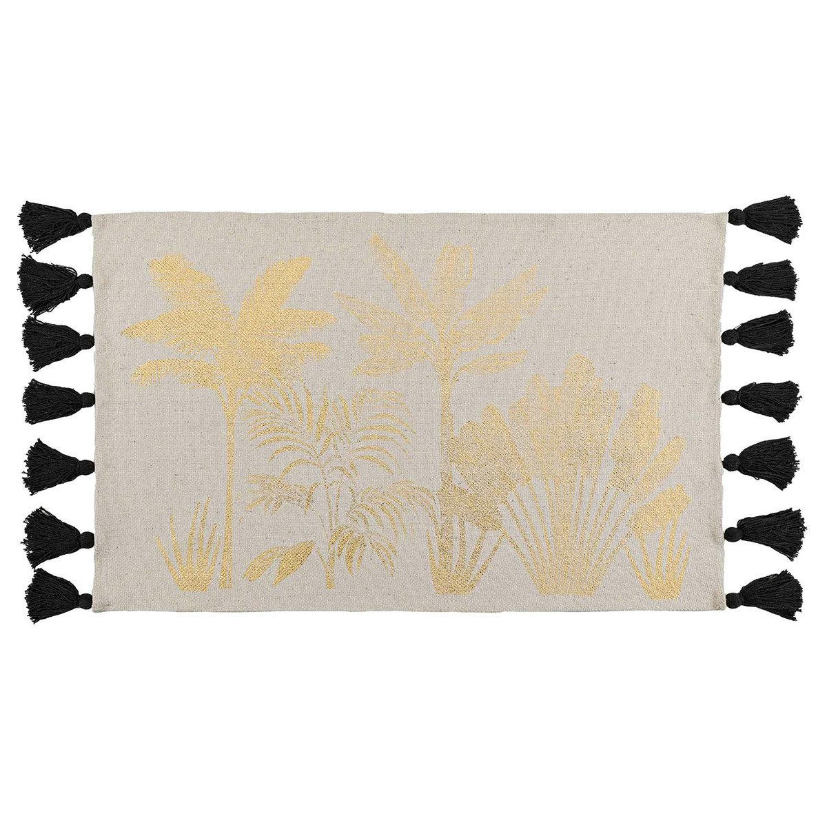 KARABA - Tapis rectangle à pompons or 60x90cm