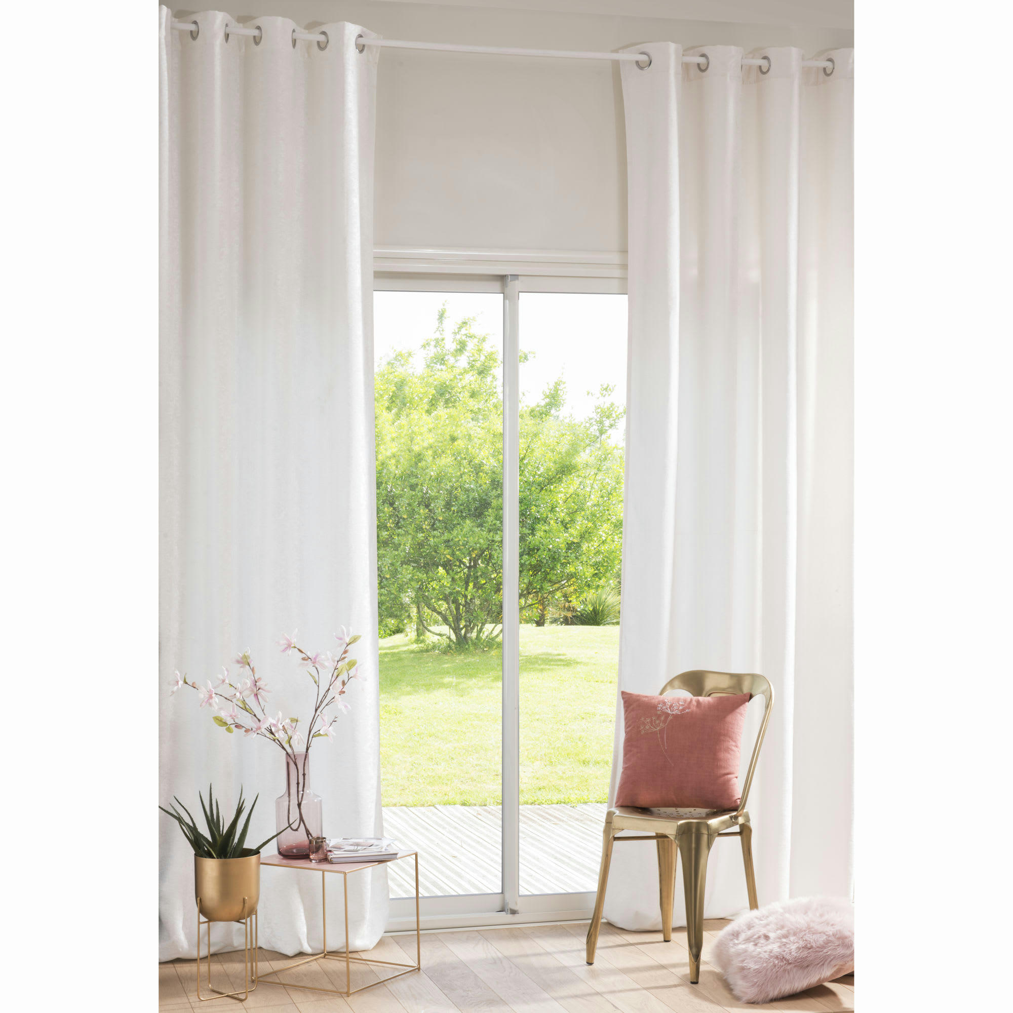 - Rideau à œillets en velours écru à l'unité 140x300