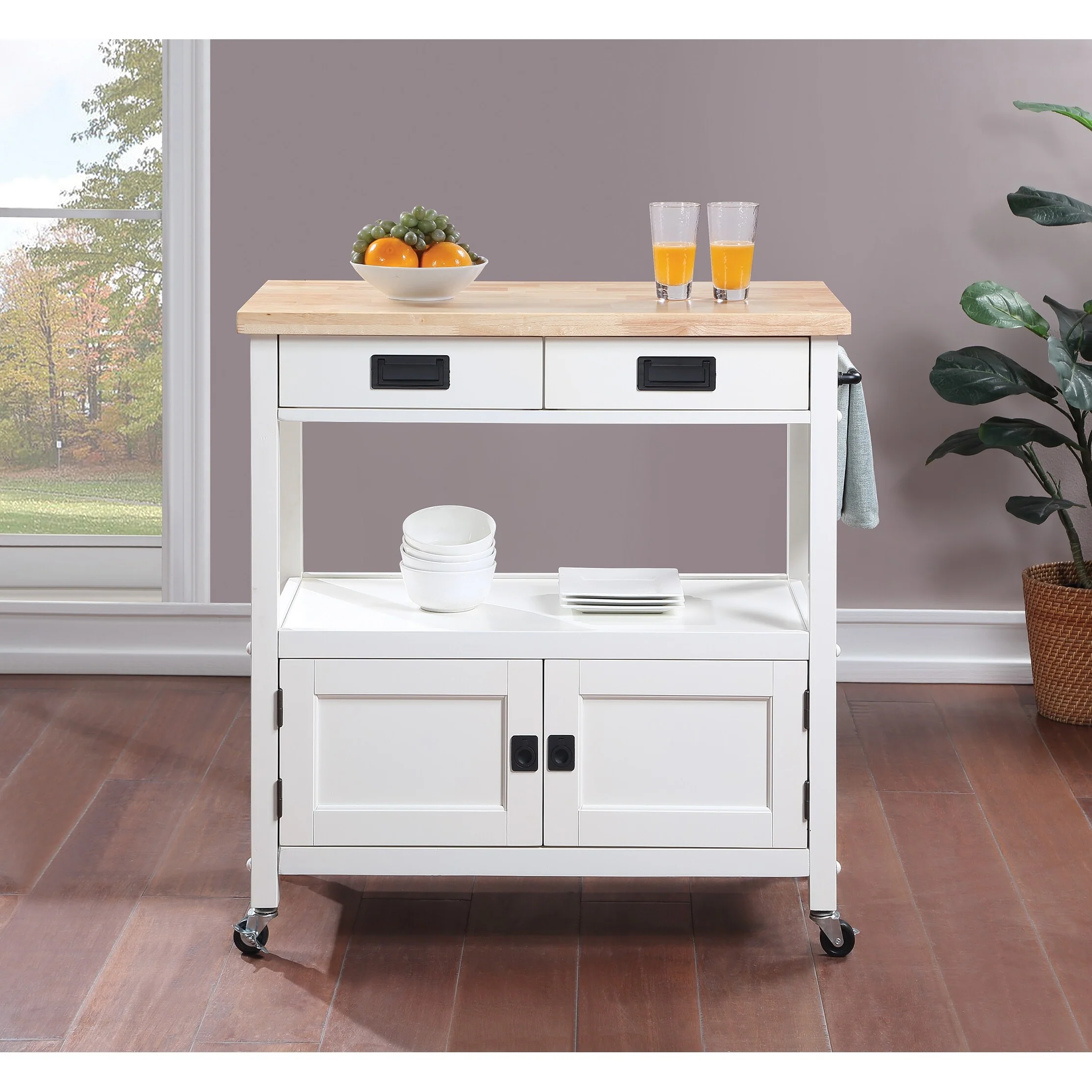 OS Home and Office Furniture Model Radford White Kitchen with Solid Rubberwood Top