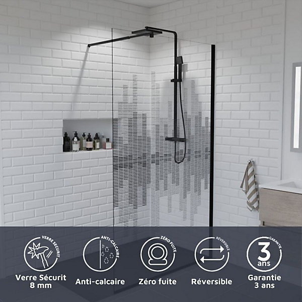 Paroi de douche fixe 120 cm x 200 cm motif MANHATTAN - Verre 8 mm