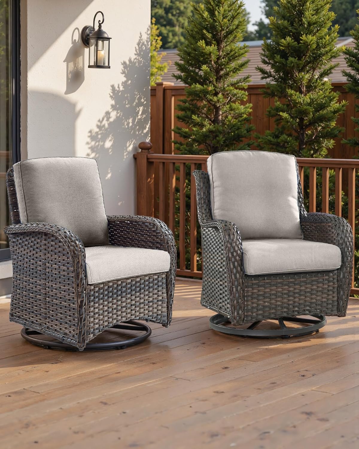 Pop 22x25/22x24 Outdoor Replacement Cushions - 1 Set High Back Deep Seat Patio Furniture Cushion for Wicker Dining Swivel Rocking Chairs Rattan Loveseat Couch Sectional Sofa - Beige/Classic