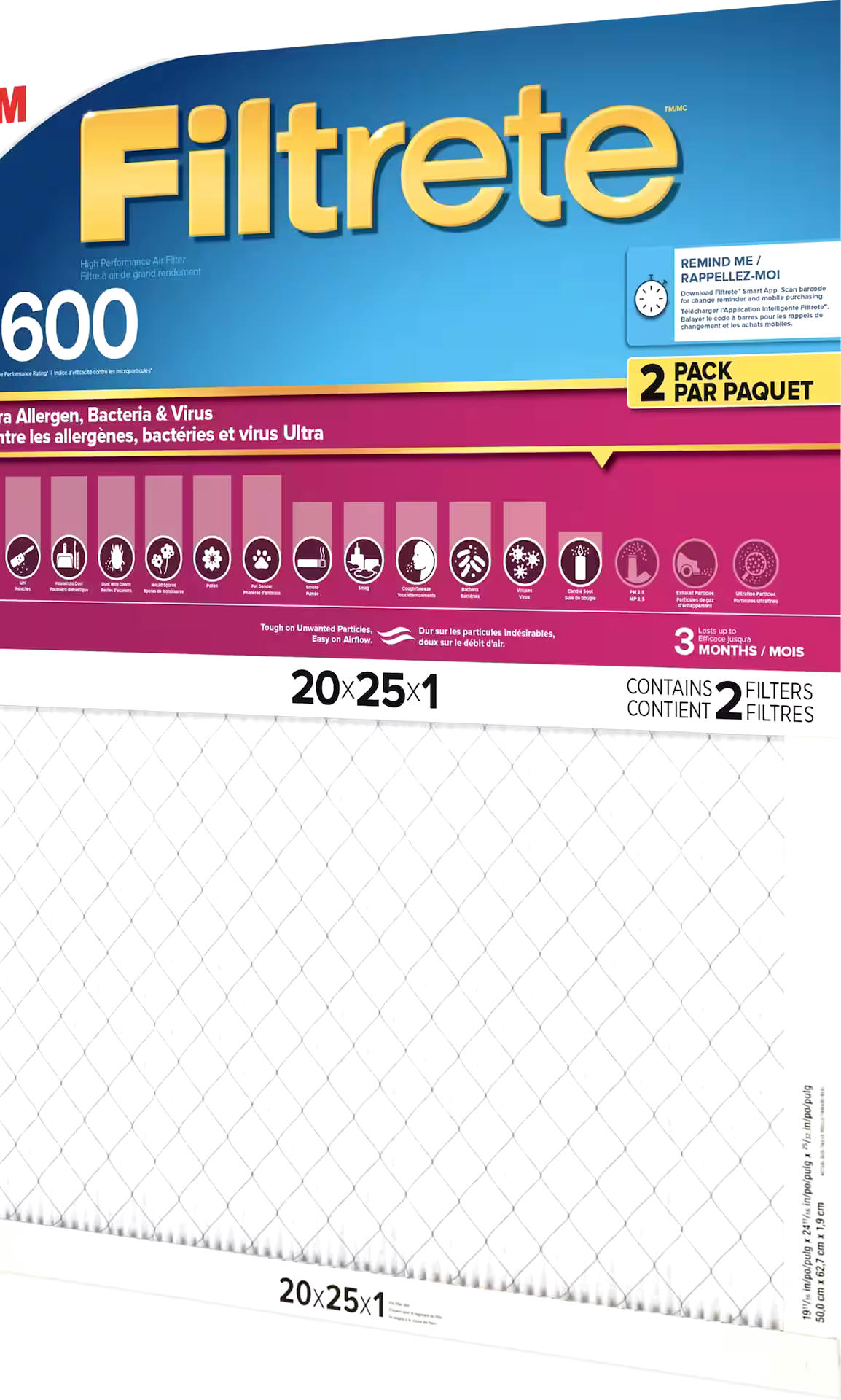 3M Filtrete Ultra 1600MPR, 2-pk, 20 x 25 x 1-in