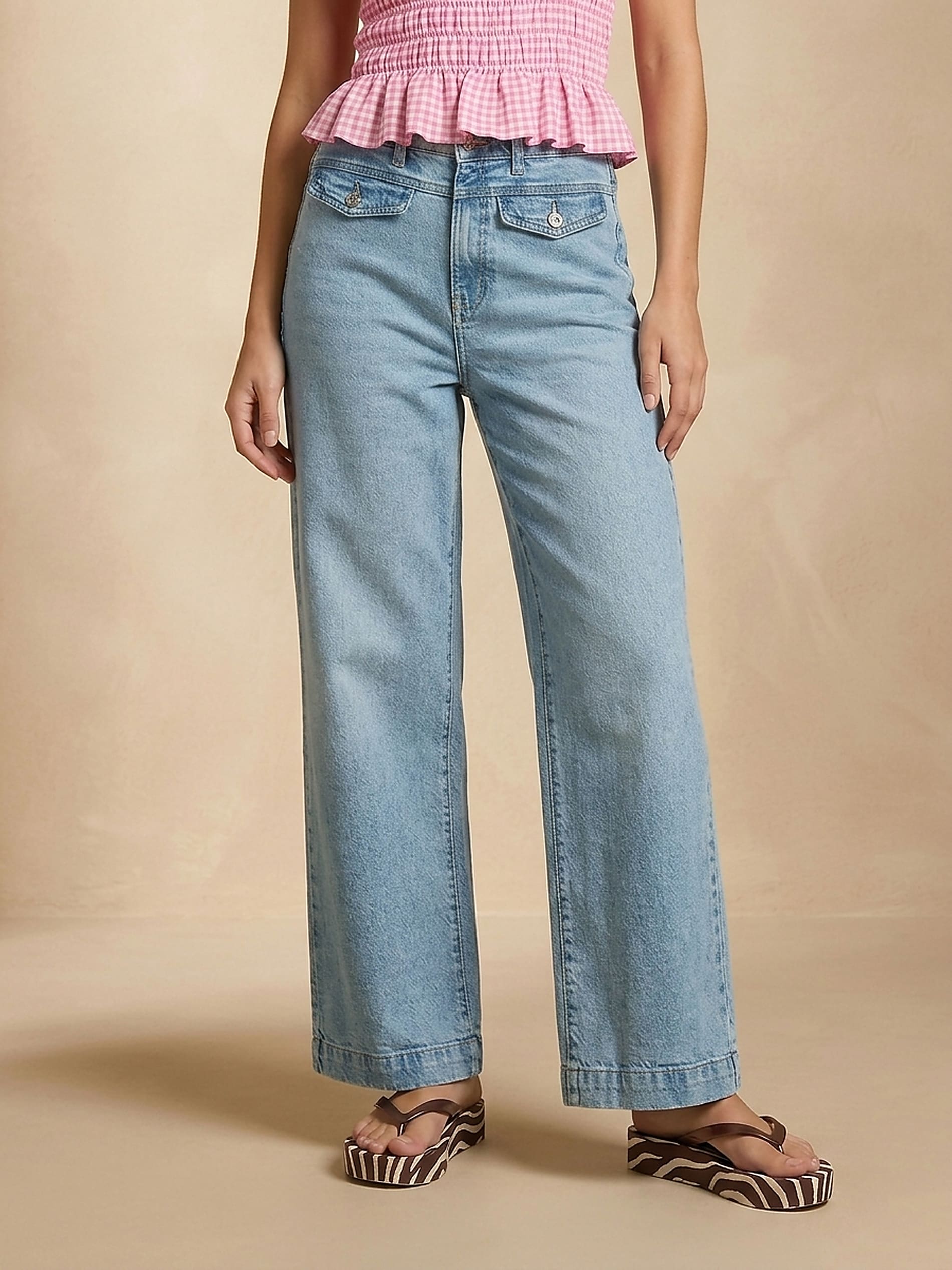 Jeansy straight wide leg ze średnim stanem