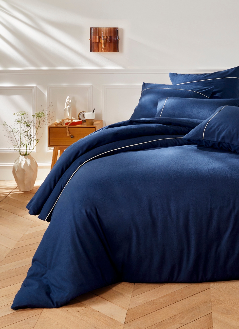 HOUSSE DE COUETTE EN FLANELLE UNIE RAGOON BLEU INDIGO