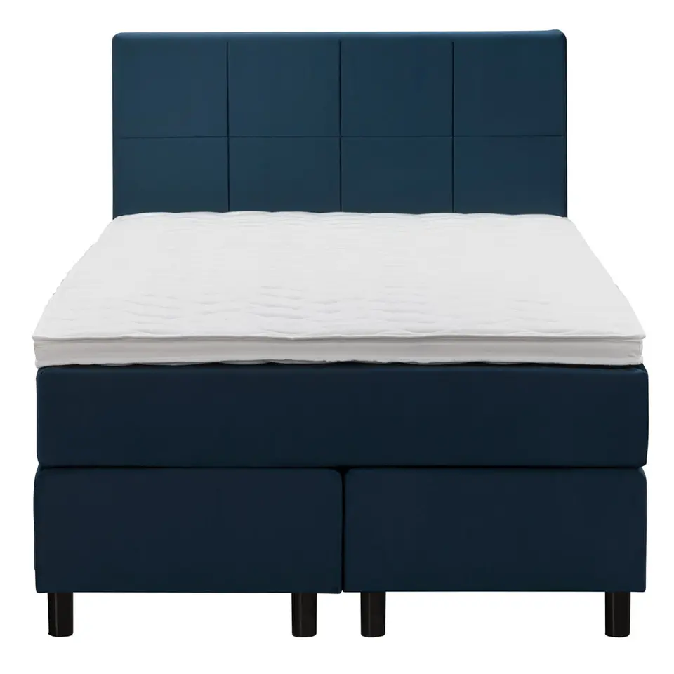 Boxspring Liv geblokt - blauw - 120x200 cm - ronde poot