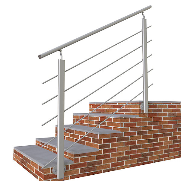 Kit Garde-corps 1.5m alu argent avec 5 traverses et main courante - Pose suspendue et latérale - Intérieur et extérieur