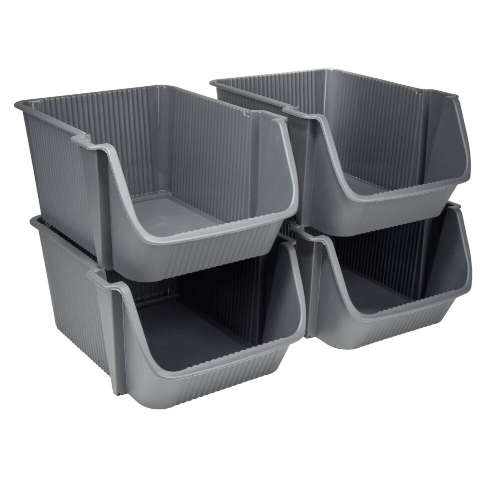 Tour de rangement 4 niveaux empilables 39X29XH25 cm (2 modèles gris anthracite ou écru)