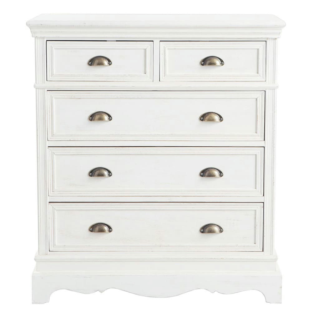 Joséphine - Commode haute 5 tiroirs blanche