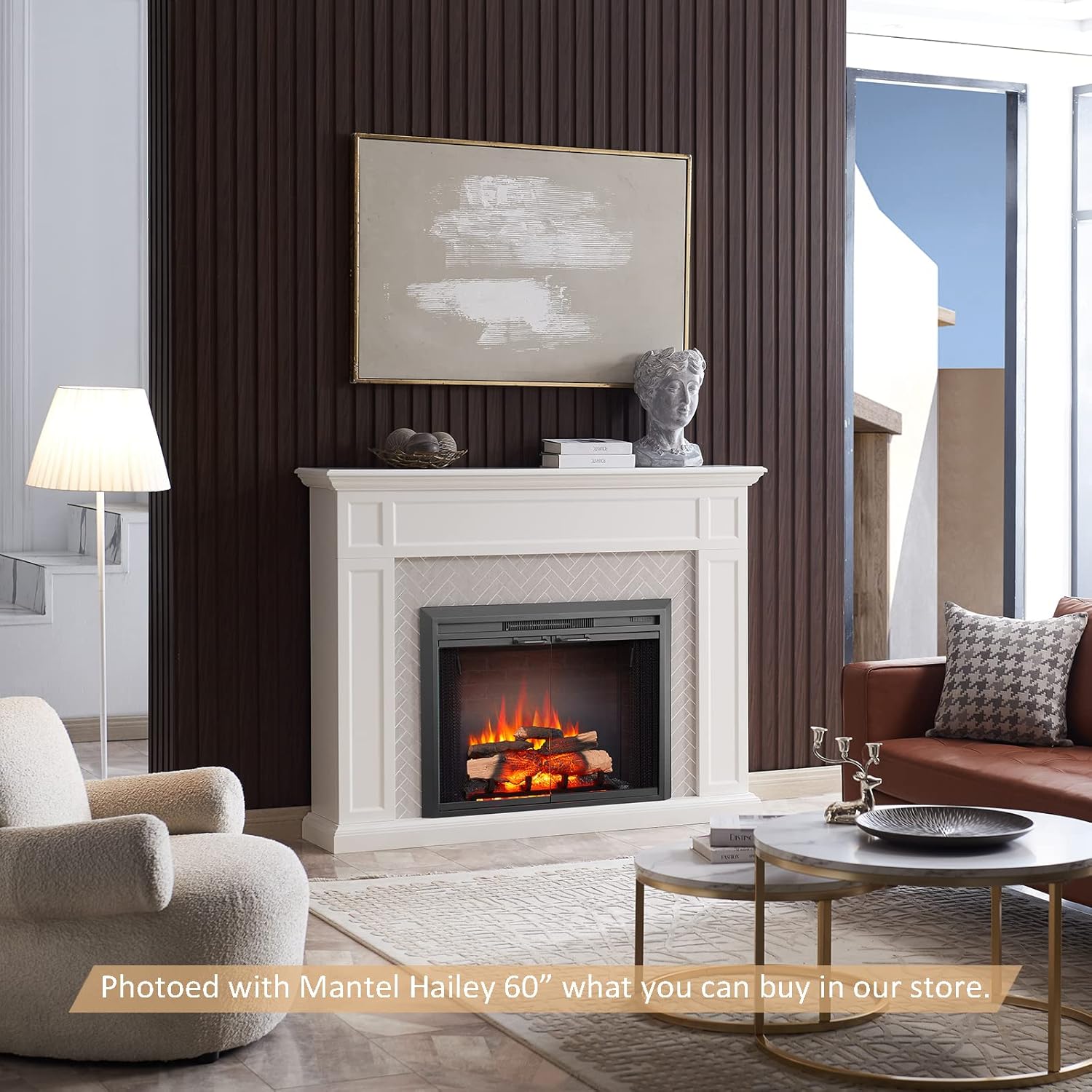 LegendFlame® Damon 35 W Electric Fireplace Insert with Glass Door and Mesh Screen (EF264B), Fireplace Heater 750/1500W, Fire Crackling Sound, Remote Control.