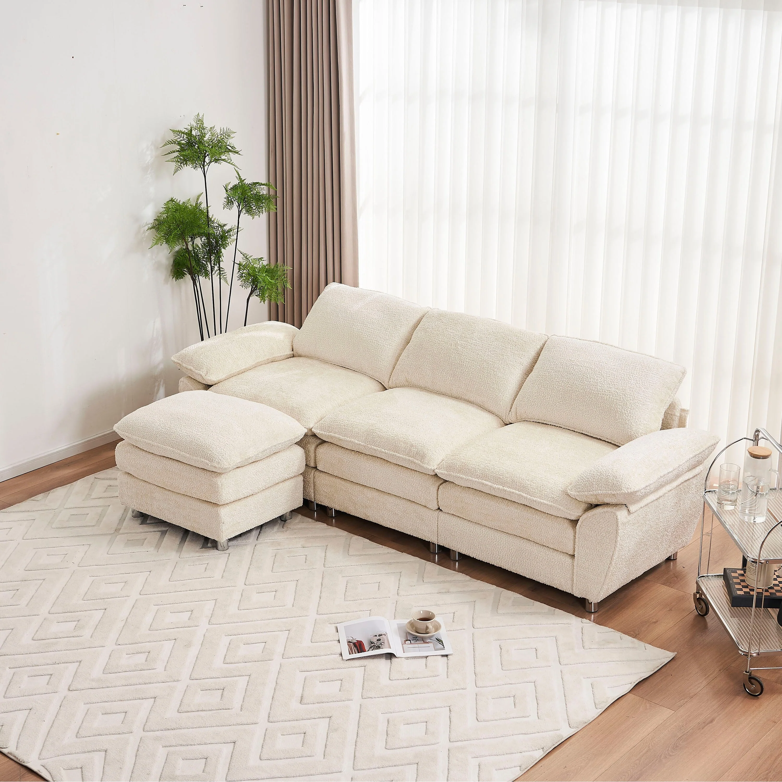 3-Seat Sofa with Ottoman Upholstered Sleeper Loveseat Sofa