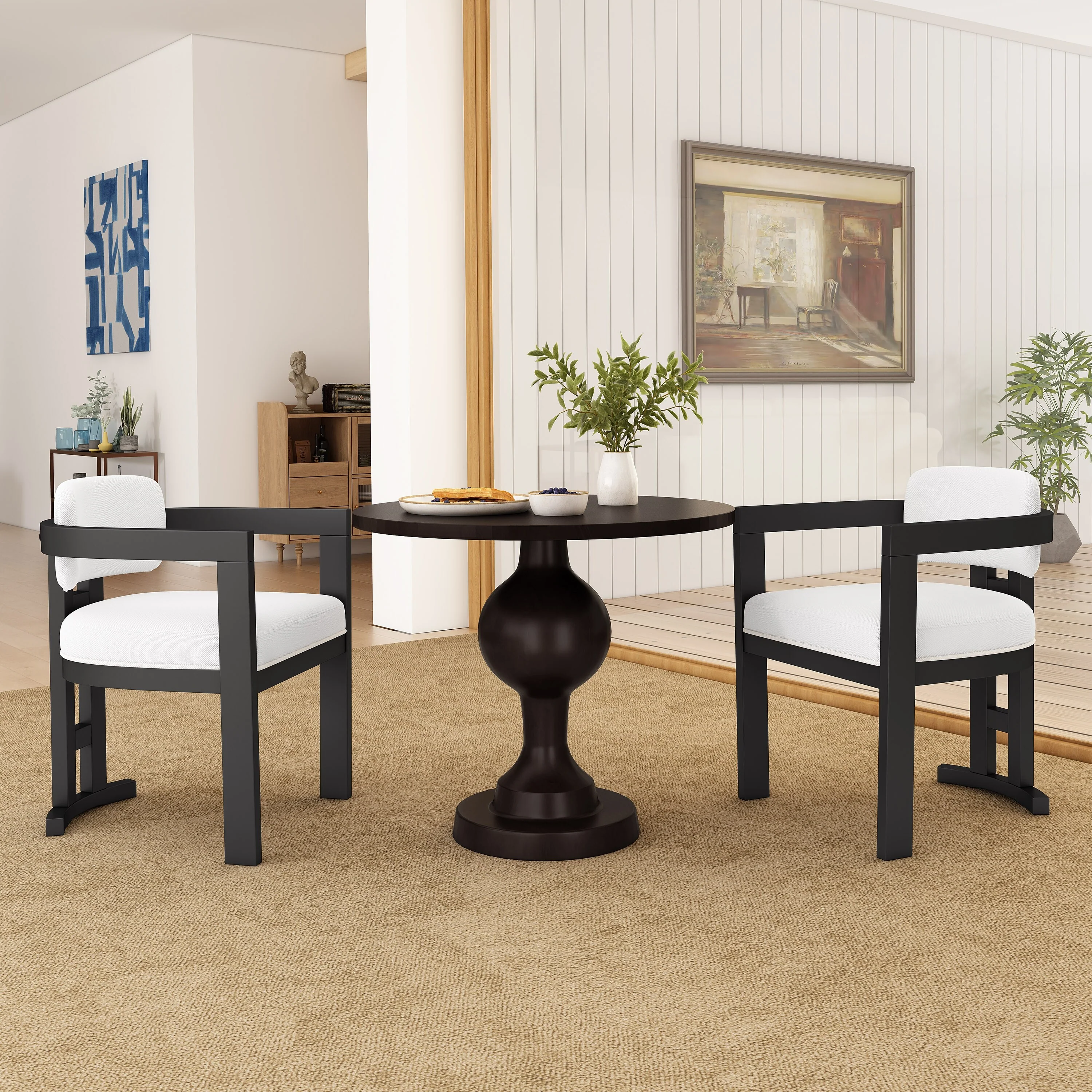 Set of 2 Modern Upholstered Dining Chairs - Rubberwood Frame, Padded Seat, Accent Chairs for Kitchen & Dining Room