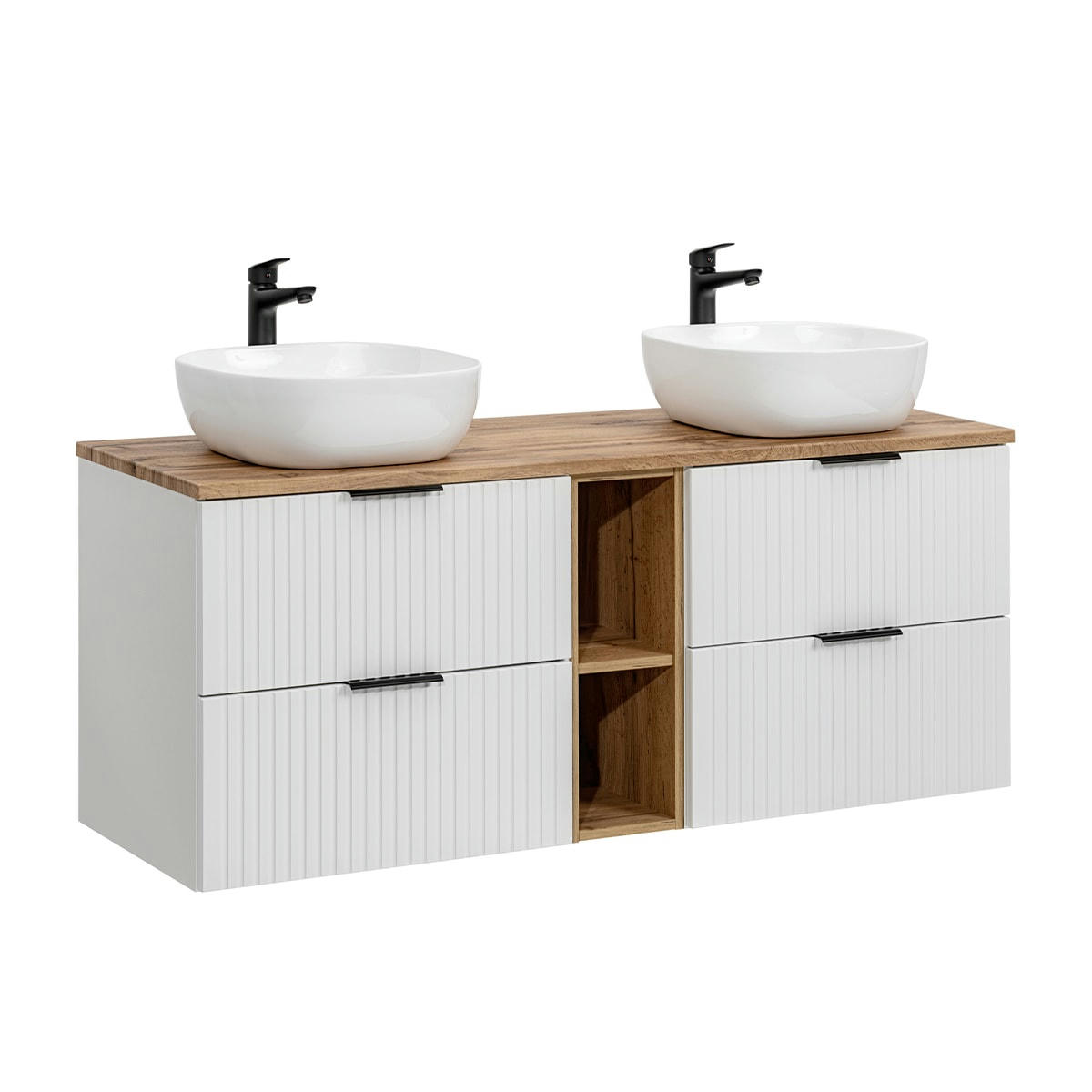 - Ensemble meuble double vasque 140cm et colonne stratifiés blanc
