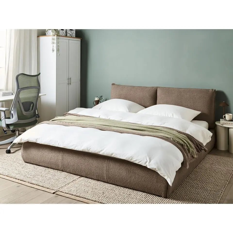 VINAY - Tweepersoonsbed - Taupe - 180 x 200 cm - Boucl&eacute;