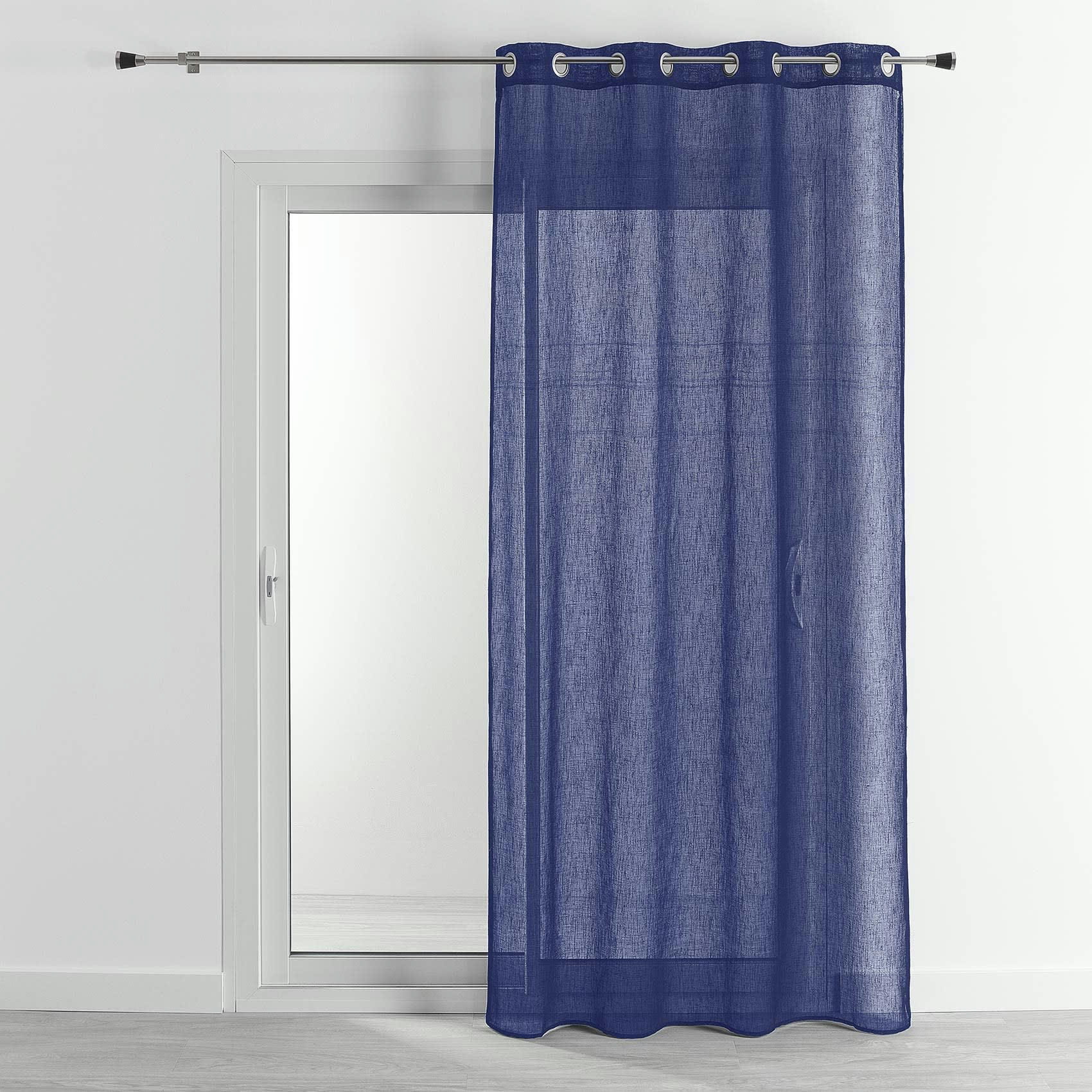 - Voilage en étamine  -  - effet lin polyester bleu 140x240 cm