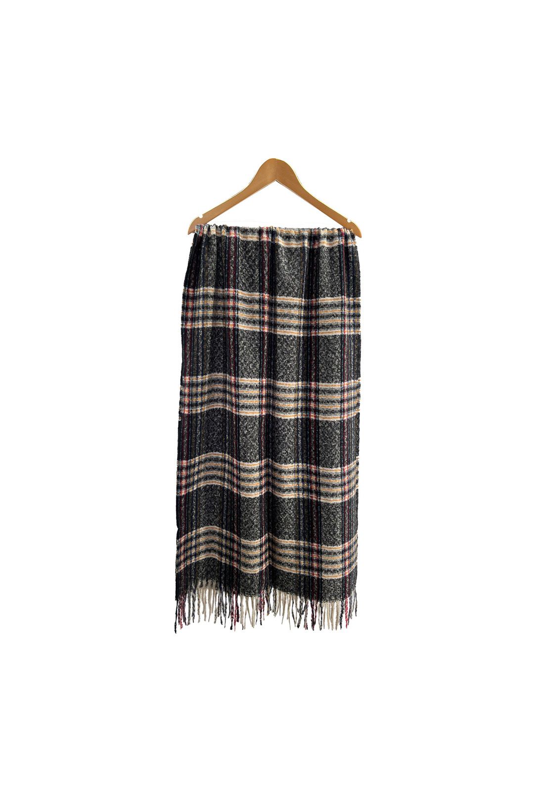 Vellin Soft Wool BlendClassic Check Pattern Scarf Fringed Ends