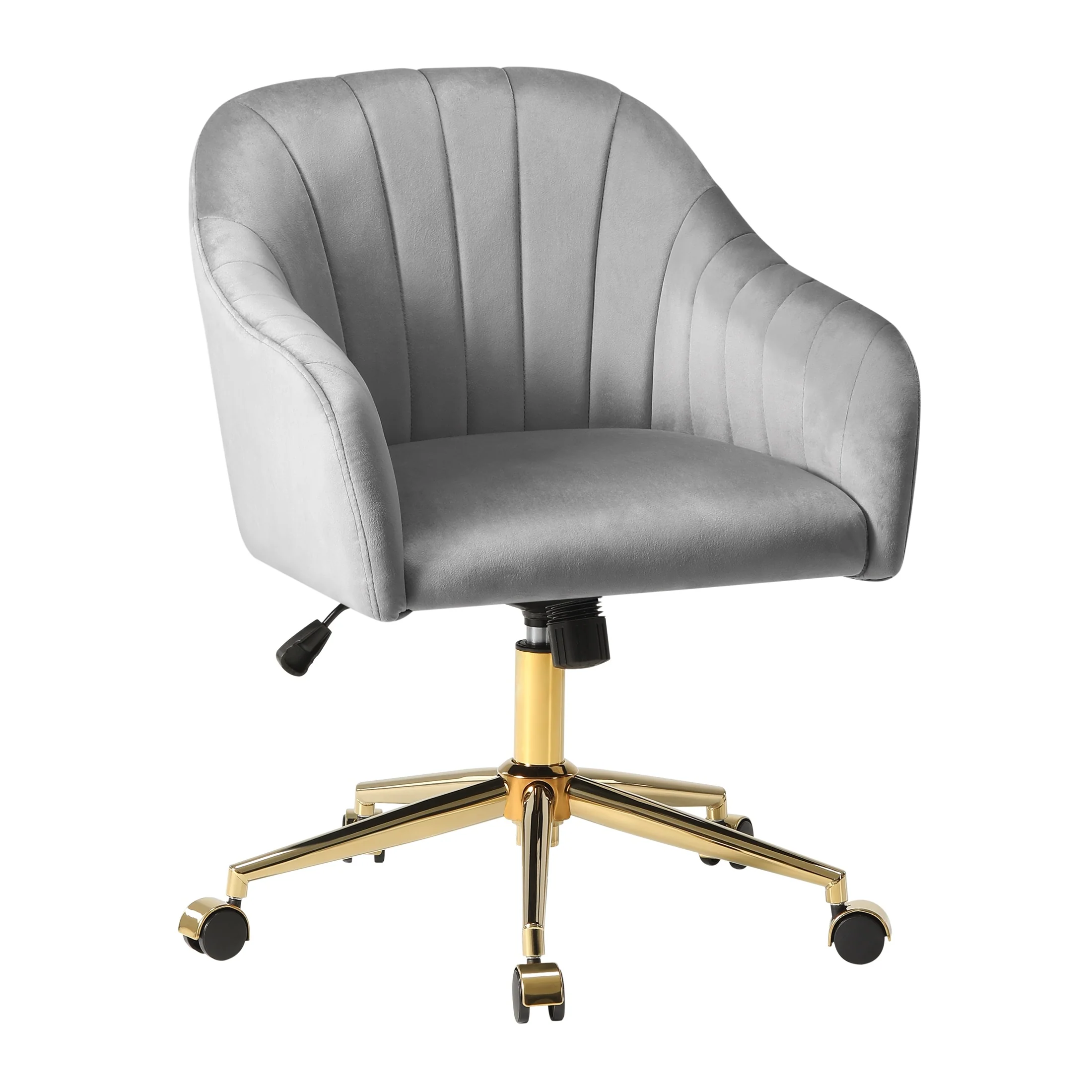 Farrah Velvet Tufted Adjustable Height Swivel Office Vanity Chair with Gold Base