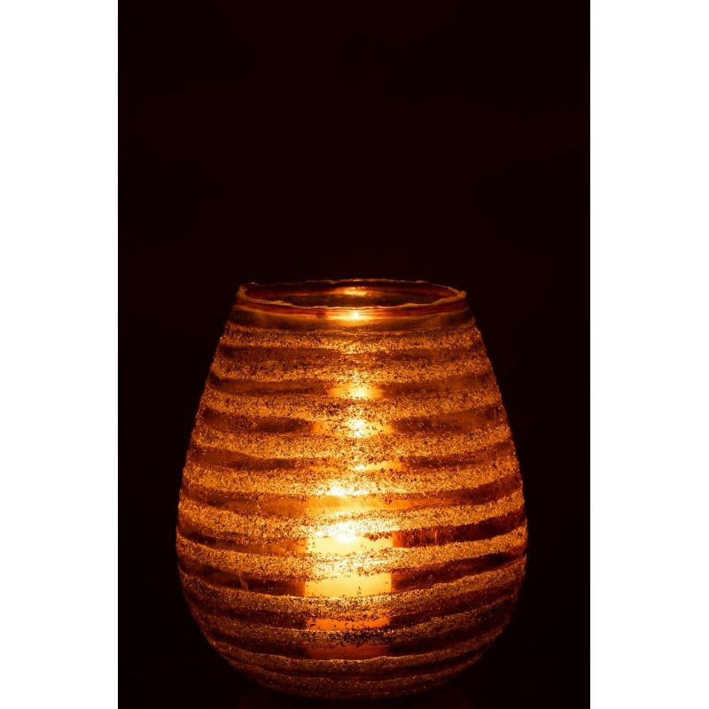 LIGNES - Photophore lignes rond verre marron H23cm