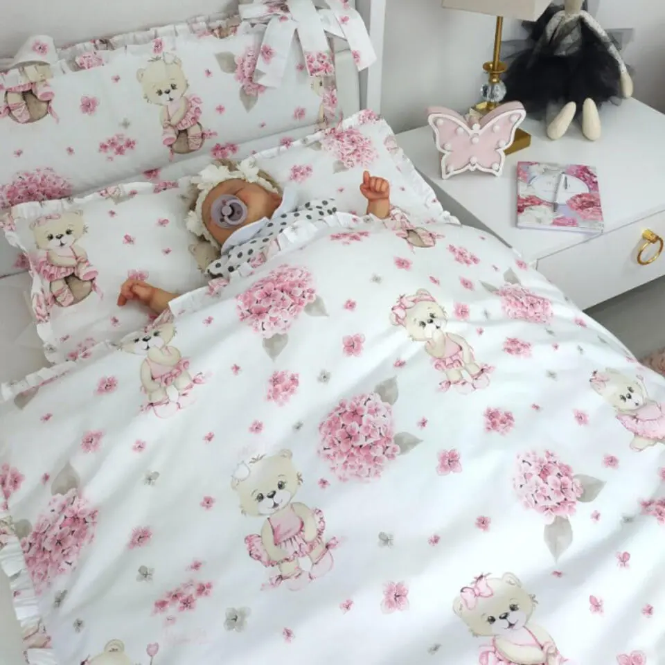 Zavelo Ledikant Dekbedovertrek Ballerina Roze Ruches 100 x 135 cm