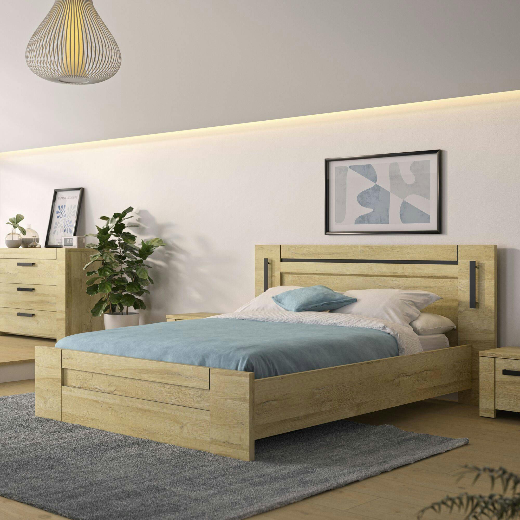 EMILIE - Lit effet bois clair 140 x 190 cm