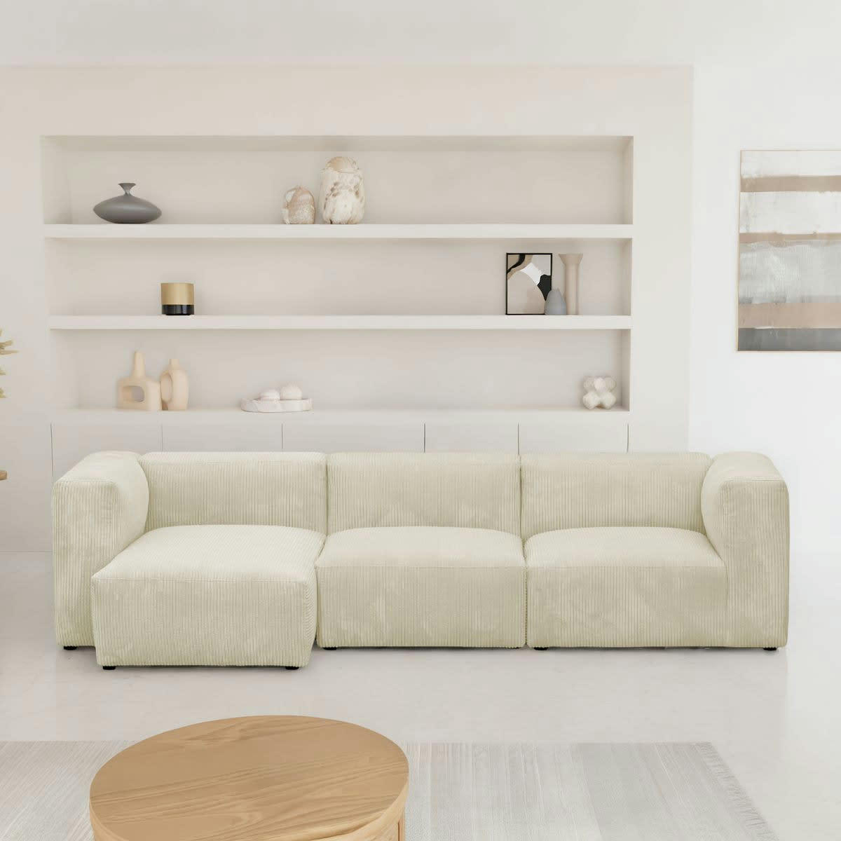 MODULO - Canapé modulable angle gauche 4 places en velours côtelé beige