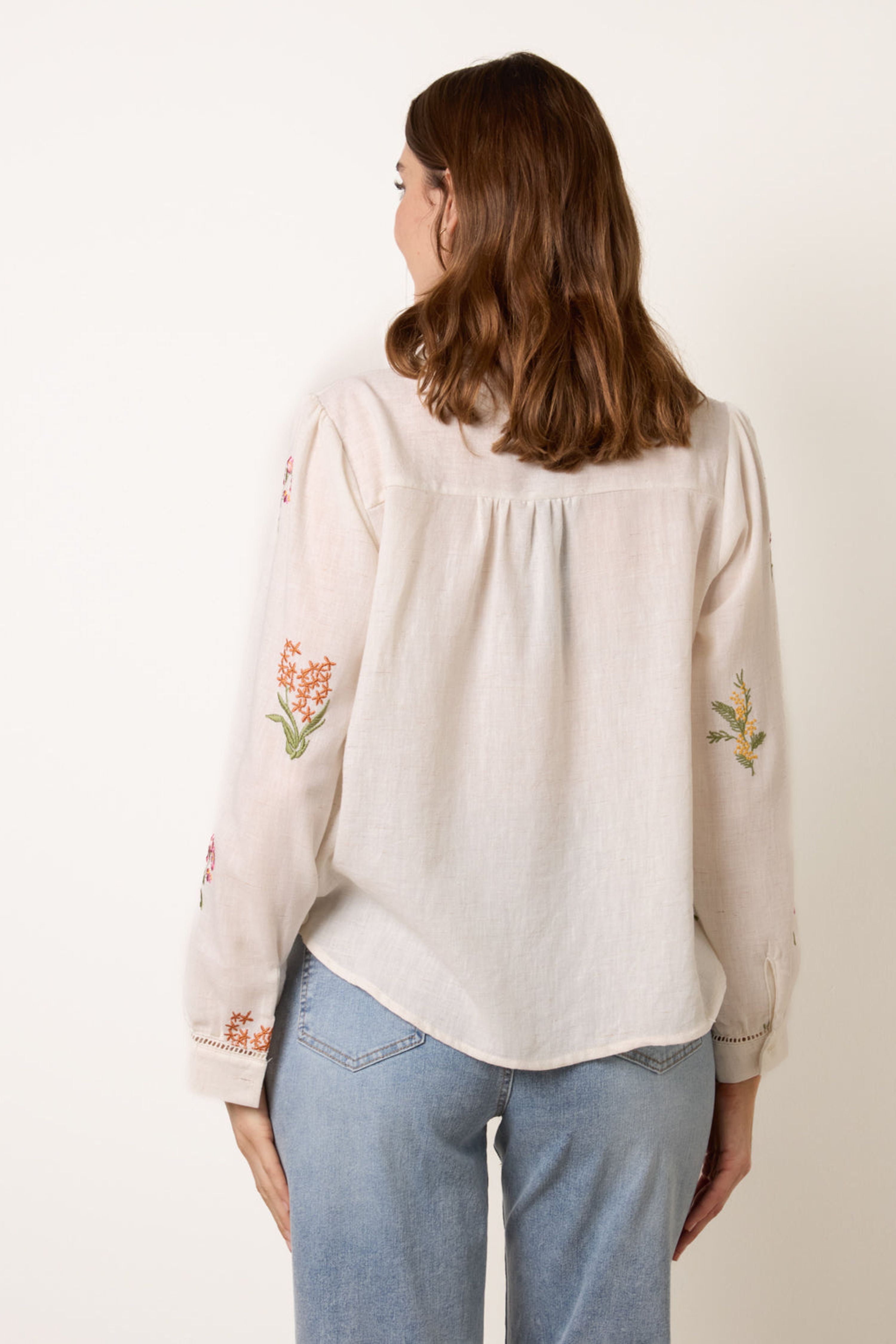 Blue Vanilla Stone Long Sleeve Embroidered Button Front Blouse