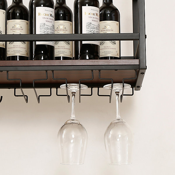 Casier à vin suspendu Borejle métal 120 x 30 x 65 cm noir effet noyer en.casa
