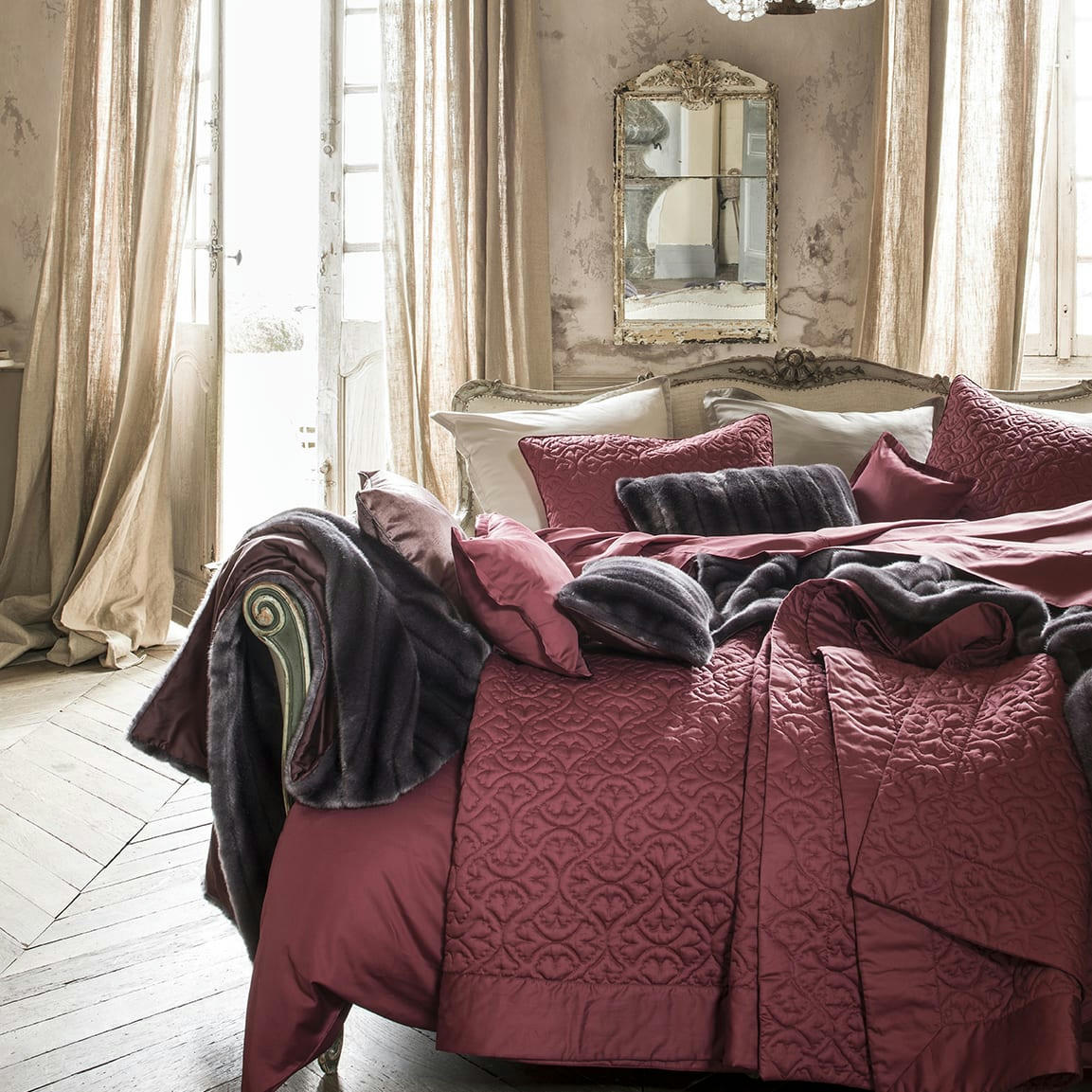 TEO - Taie d'oreiller en satin de coton rouge cinabre 50x75