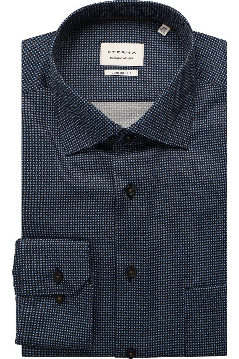 ETERNA Comfort Fit Hemd dunkelblau, Bedruckt (extra langer Arm)