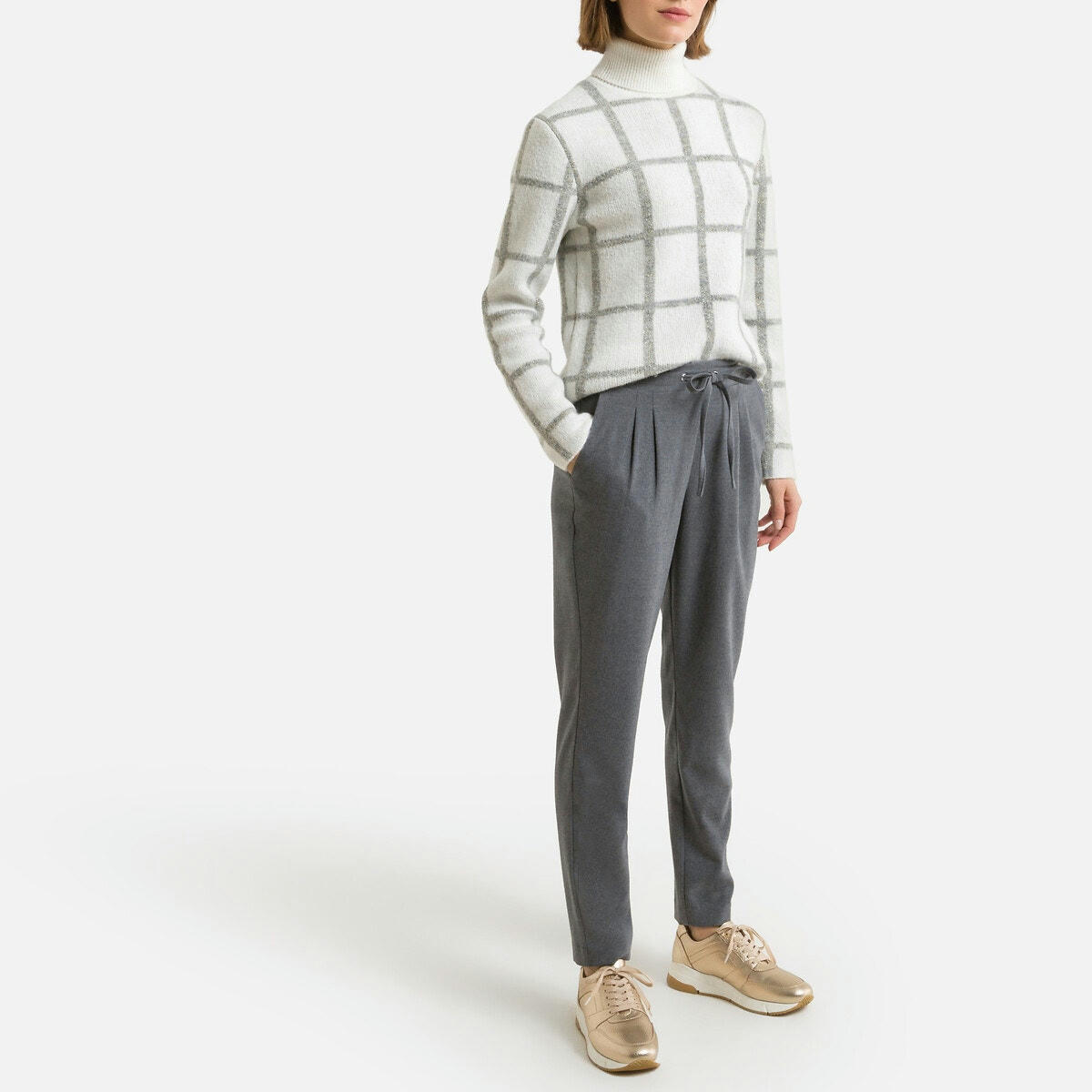 Pantalon, aspect flanelle gris chiné