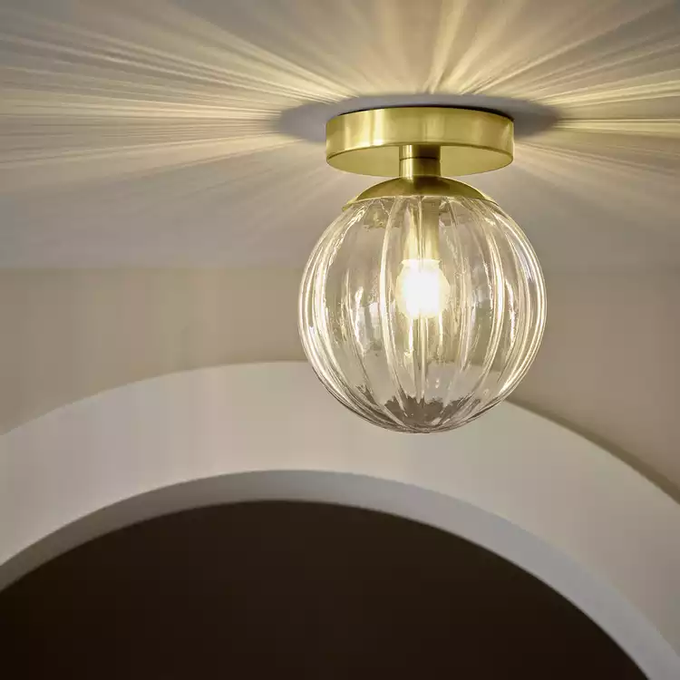 Habitat Metal Bathroom Flush Ceiling Light - Brushed Brass