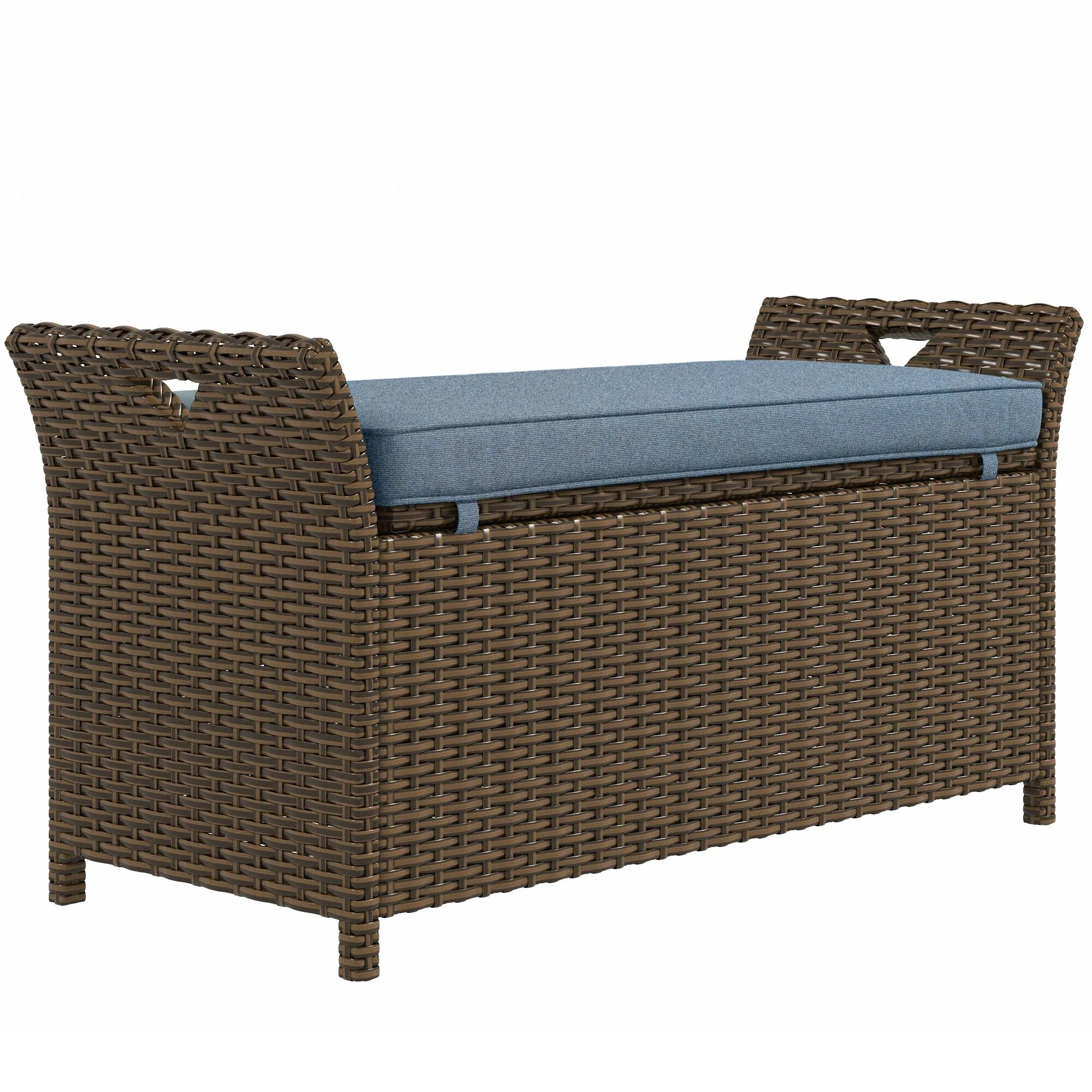 Outsunny 27 Gallon Patio Wicker Storage Bench, Outdoor PE Rattan Patio Furniture,Capacity Rectangle Garden Storage Box