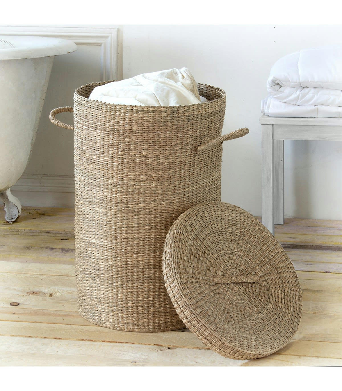 - Panier à linge en jonc de mer naturel - Marron