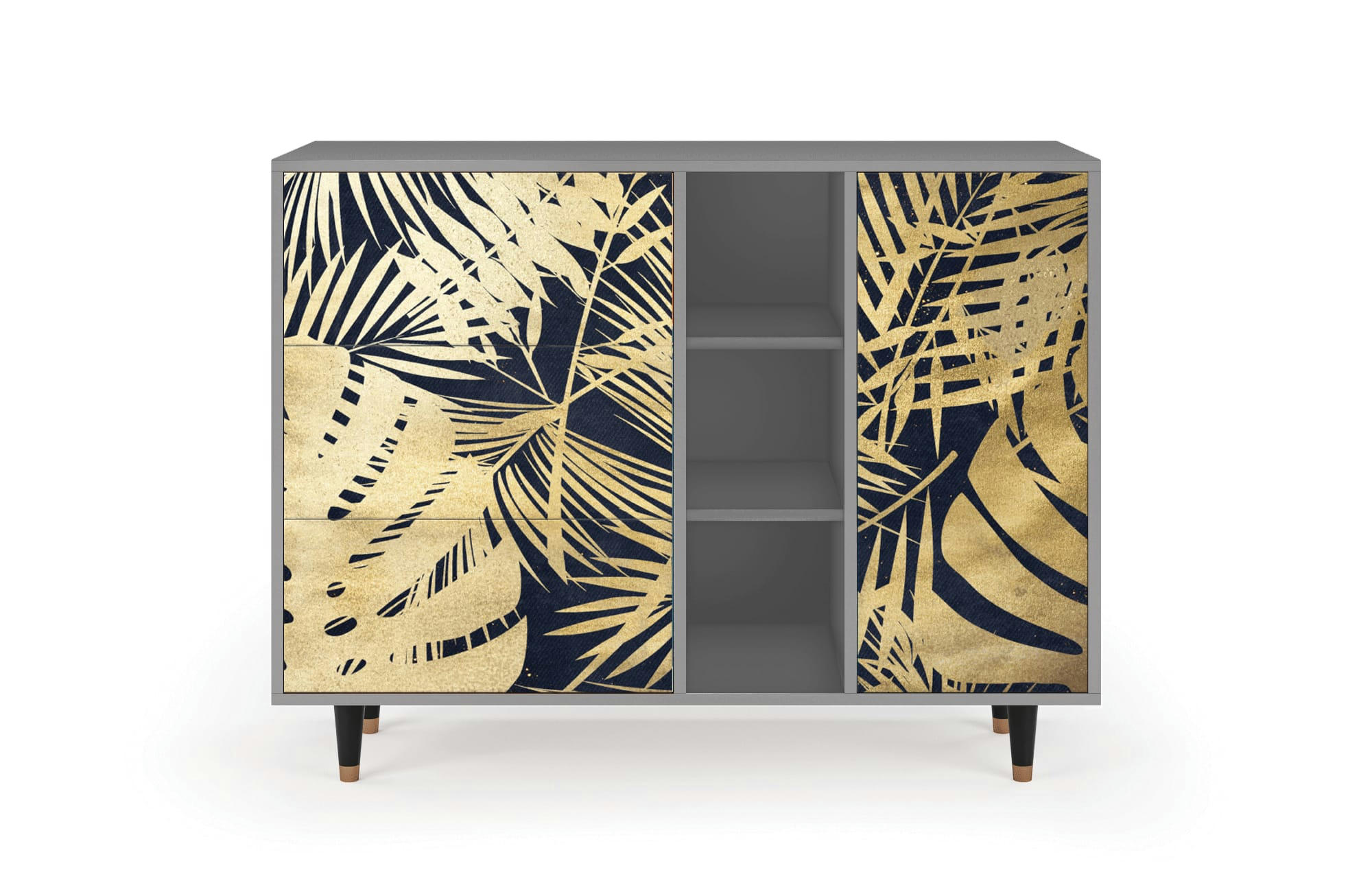 JUNGLE VIBES - Buffet  bleu et jaune 3 tiroirs et 1 porte L 125 cm