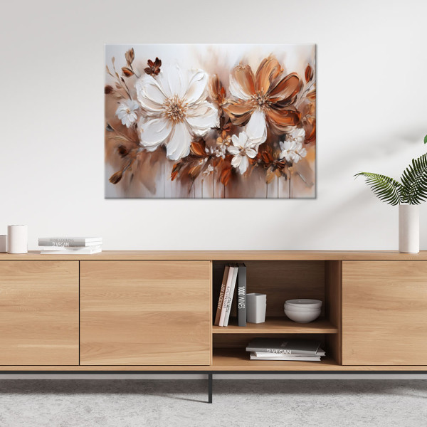 Feeby Obraz na płótnie, Brązowo Białe Kwiaty Natura 60x40