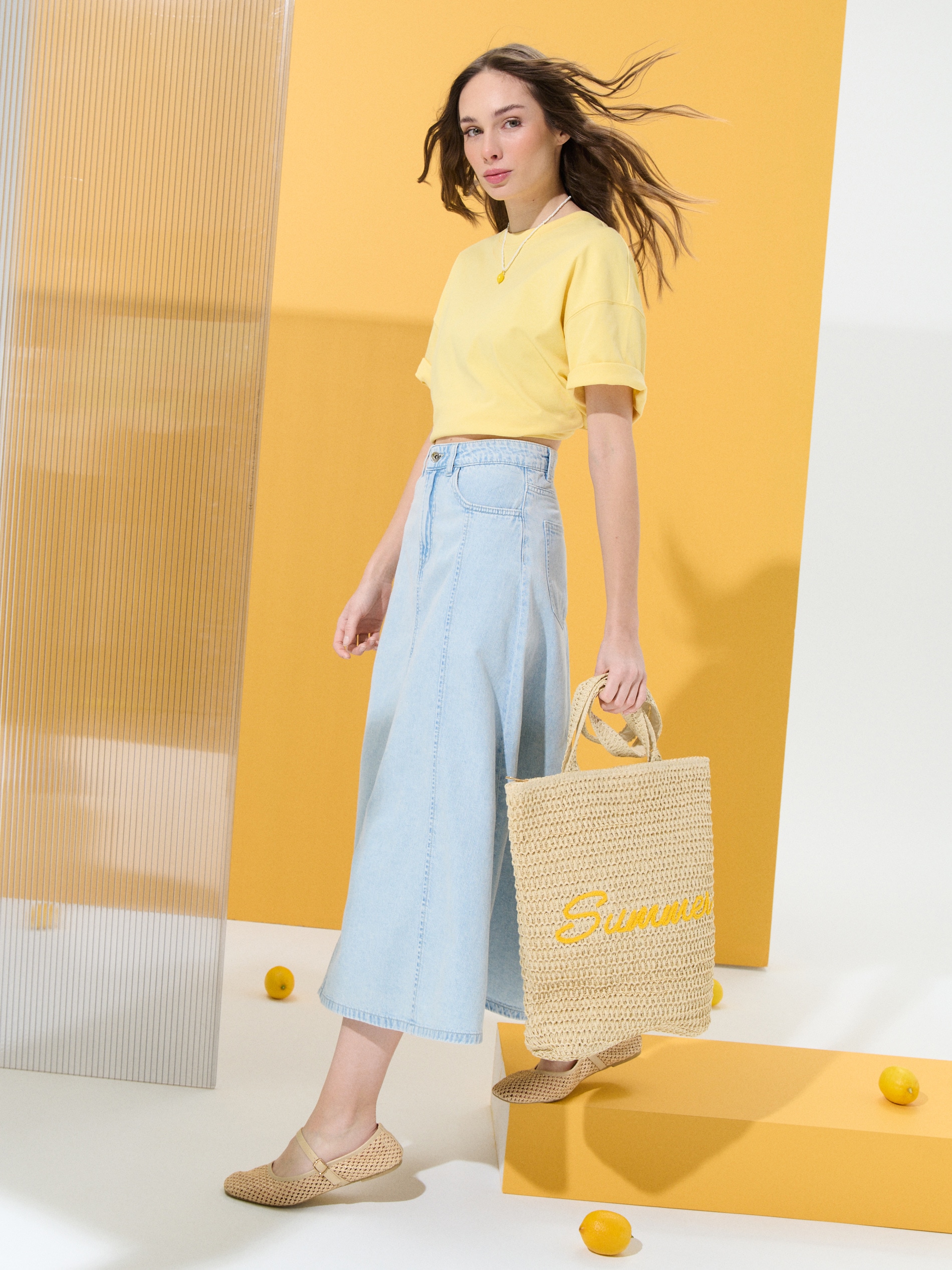 Pleciona torba shopper z napisem Summer