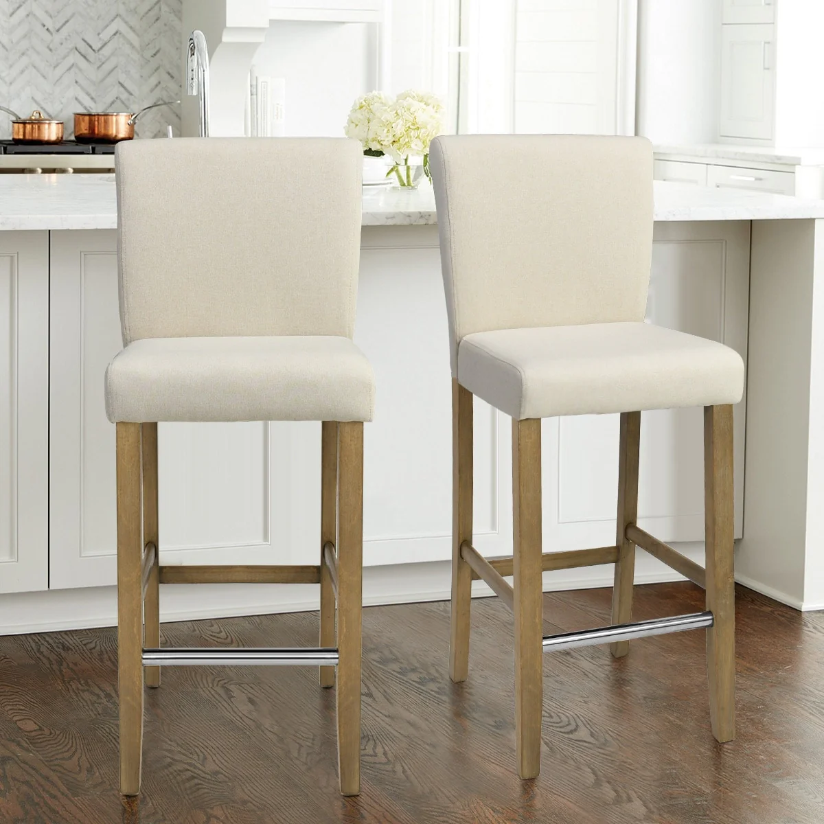 Upholstered Solid Wood 26 Counter Stool, Set of 2
