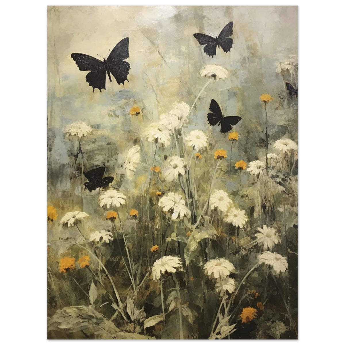 Artfulprints Poster Butterflies in flowerfield 2  - 30x40 cm - Groen